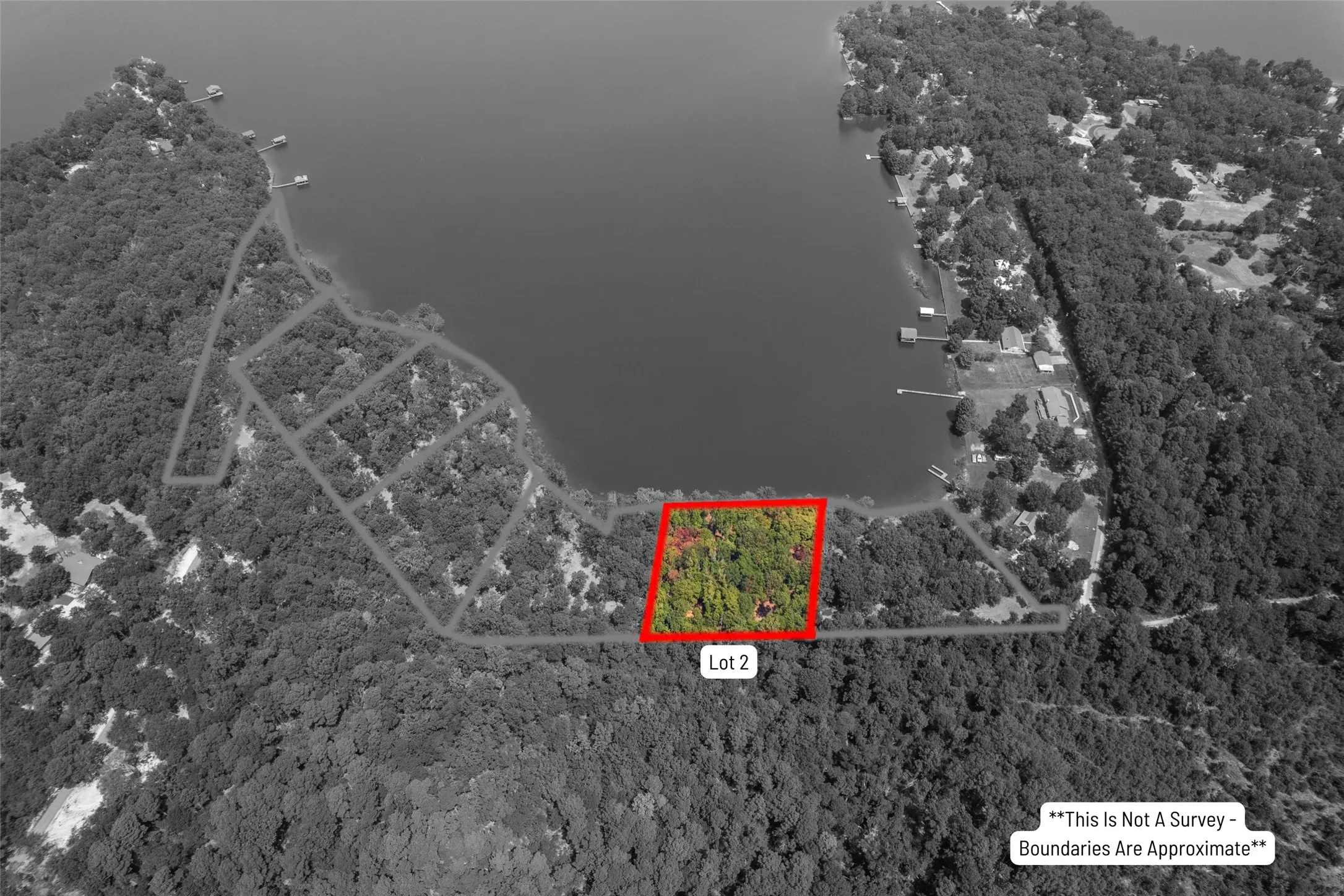 Aerial view of property's location with property boundaries highlighted