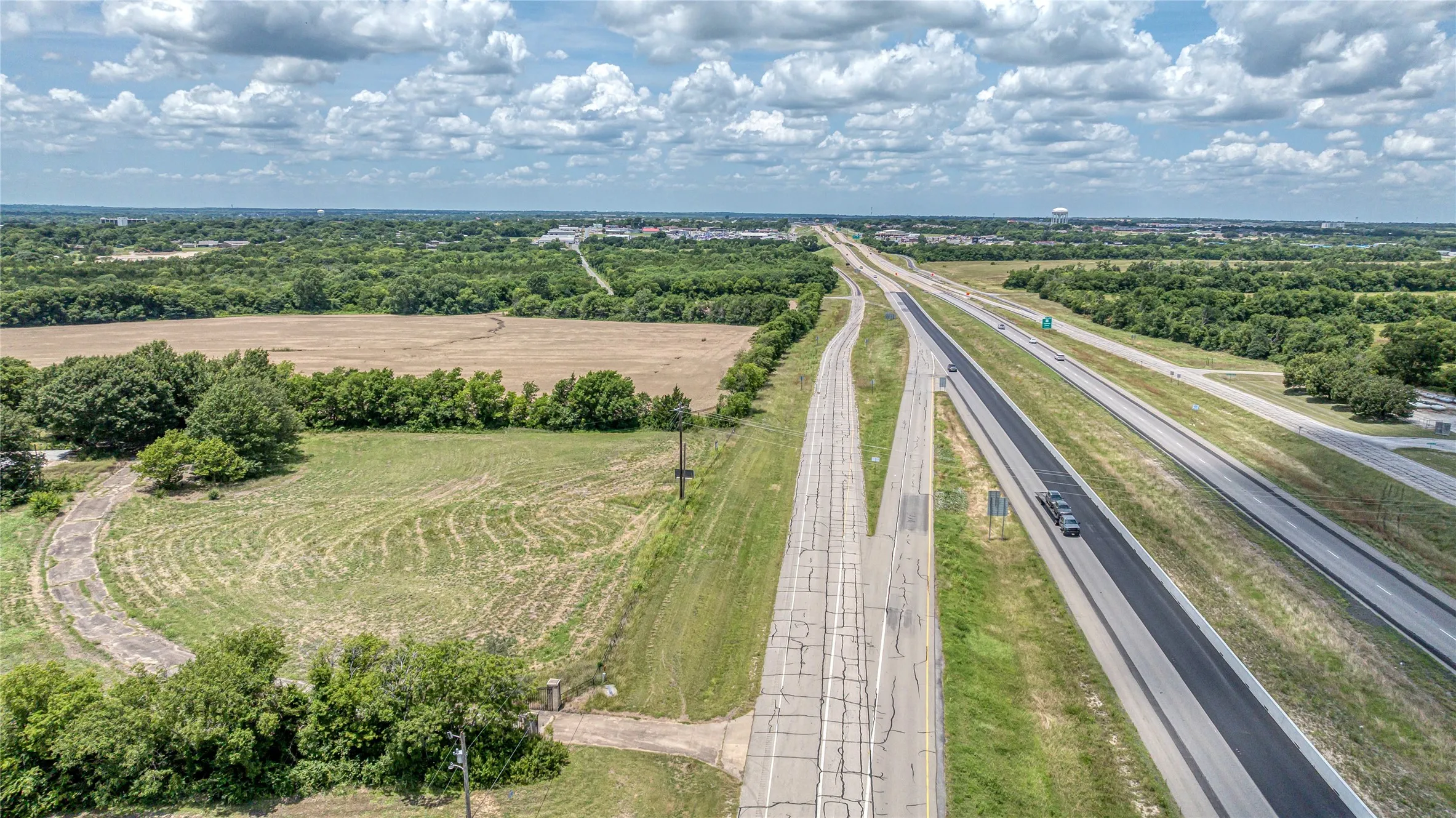 Aerial view of a tree filled landscape