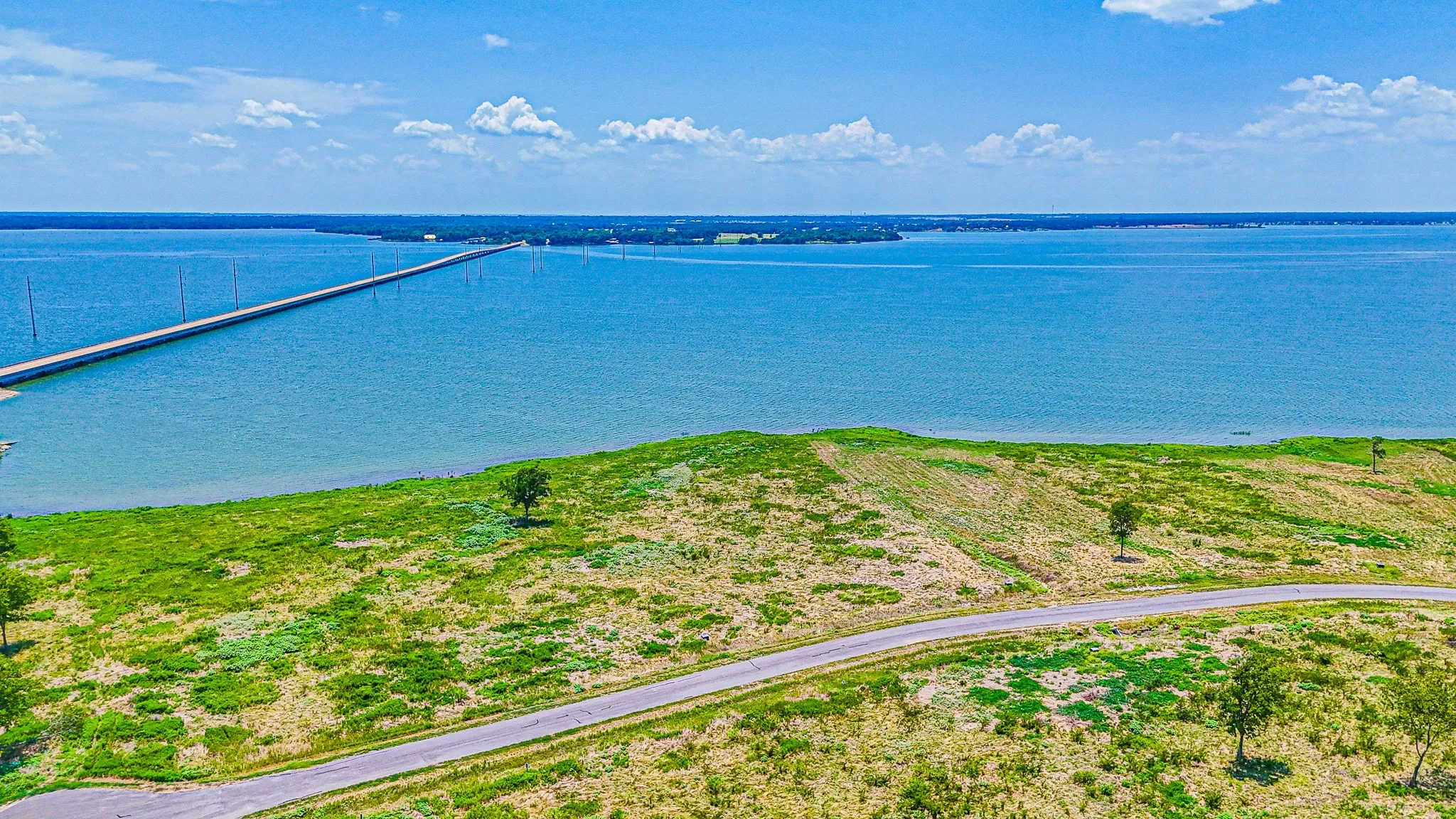Aerial view of a nearby body of water