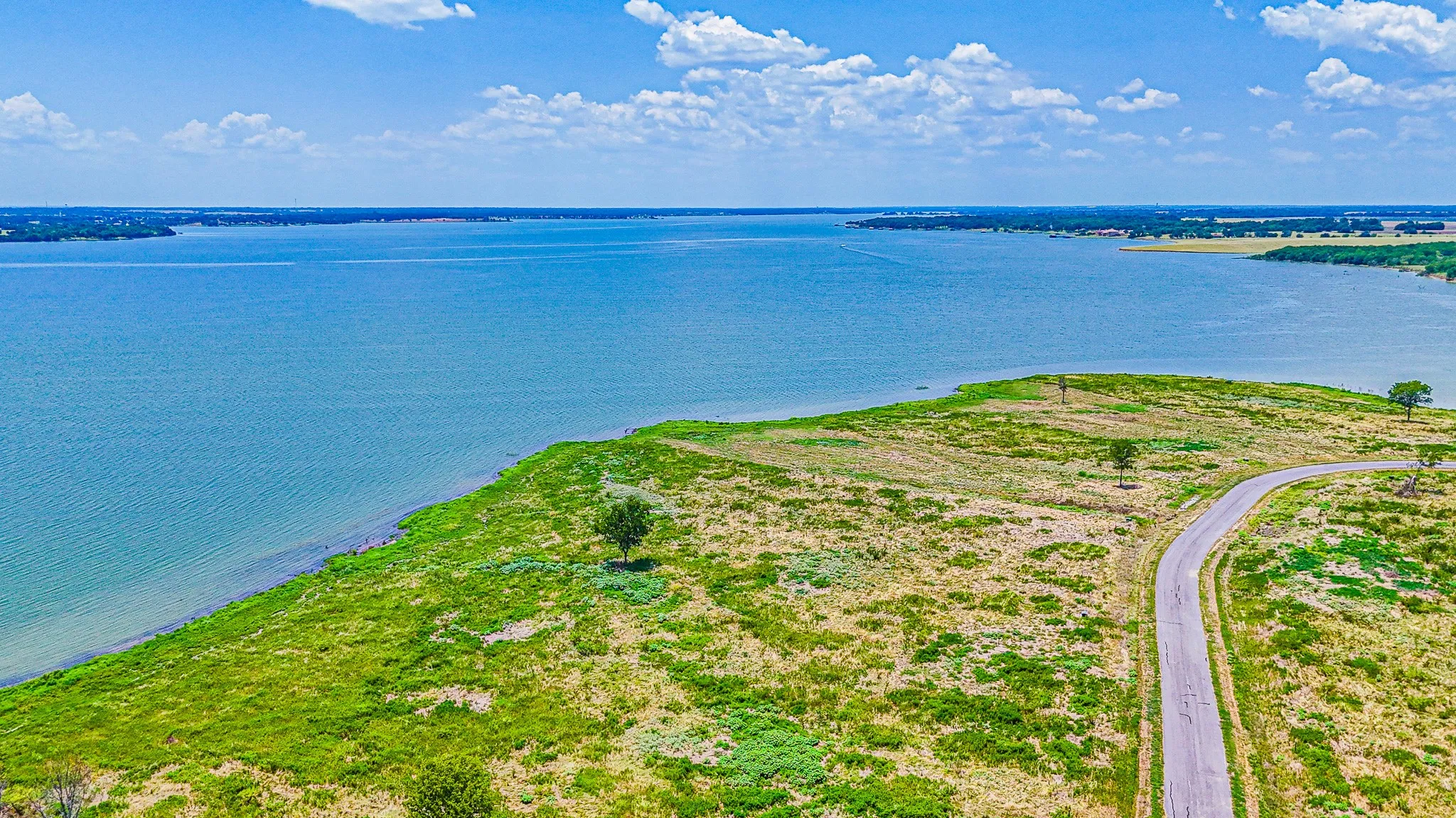 Aerial view of a nearby body of water