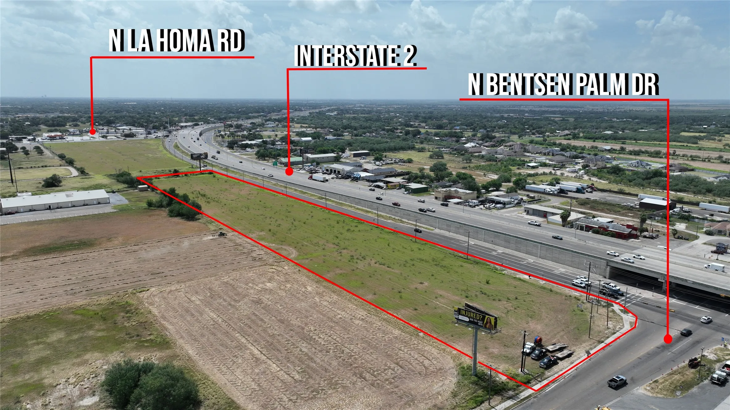 Aerial view of property's location with property parcel outlined
