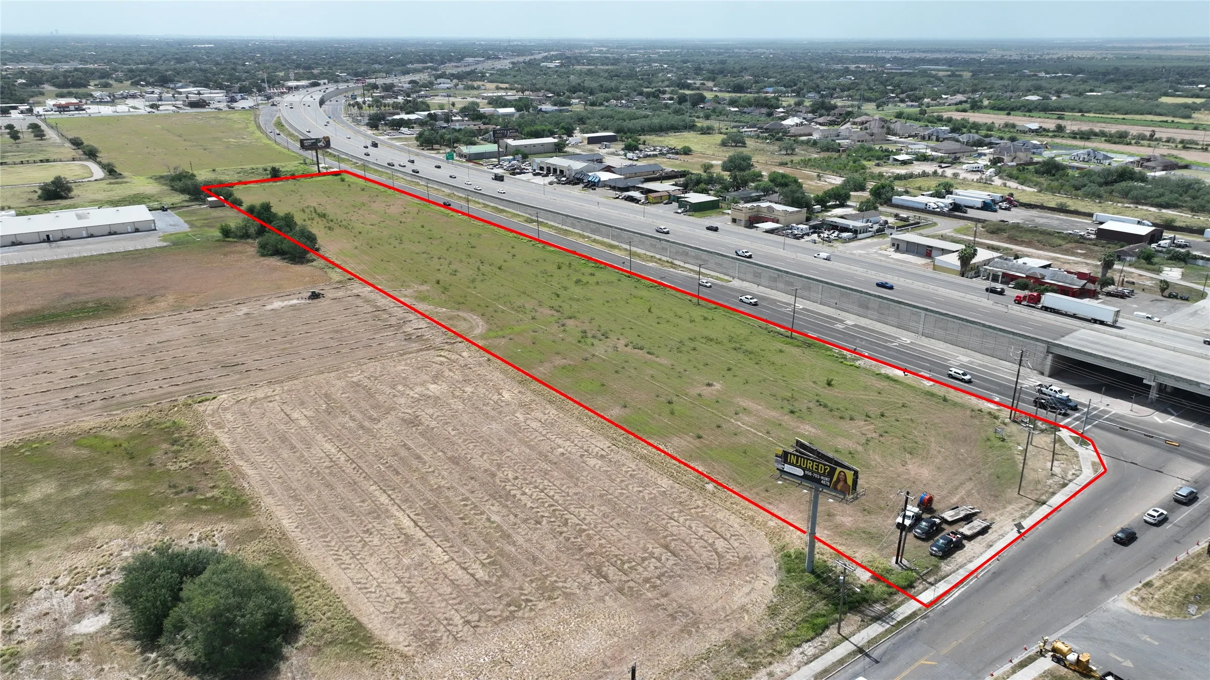Aerial overview of property's location with property parcel outlined