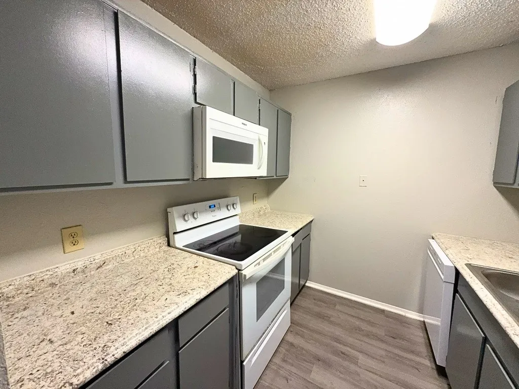 Kitchen with counter and storage space
