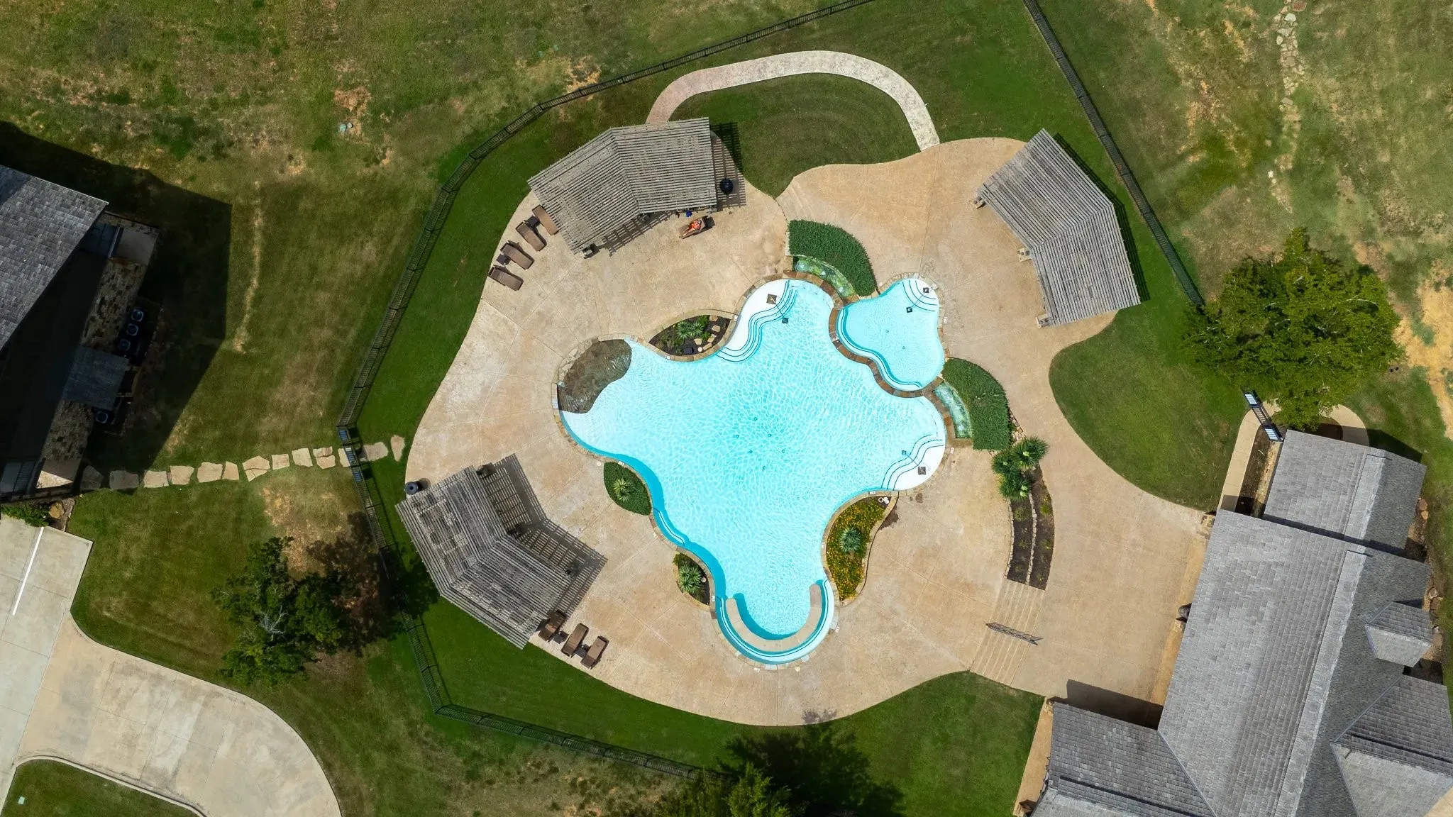 Drone / aerial view of a pool area