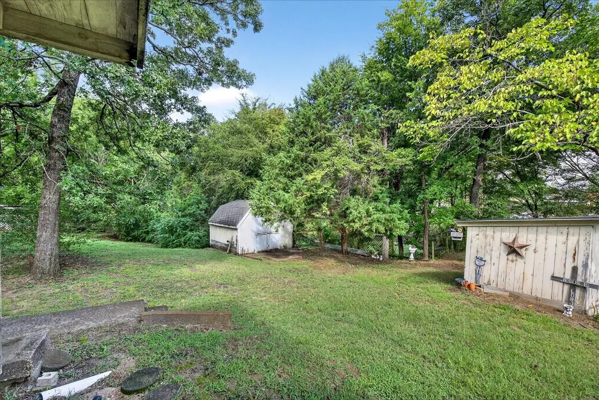 View of green lawn with a shed