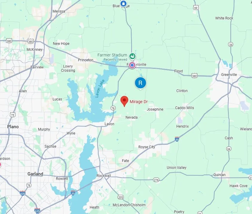 Map showing proximity to nearby cities and routes