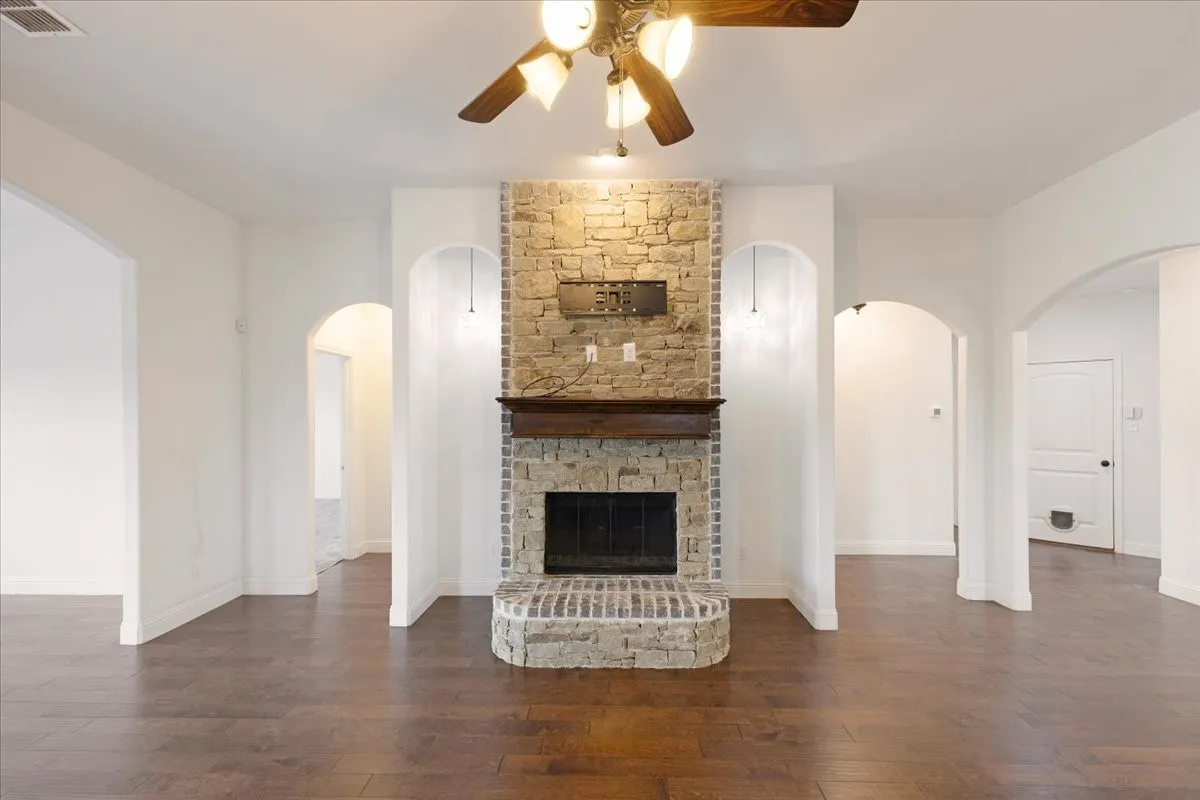 Cozy wood burning fireplace
