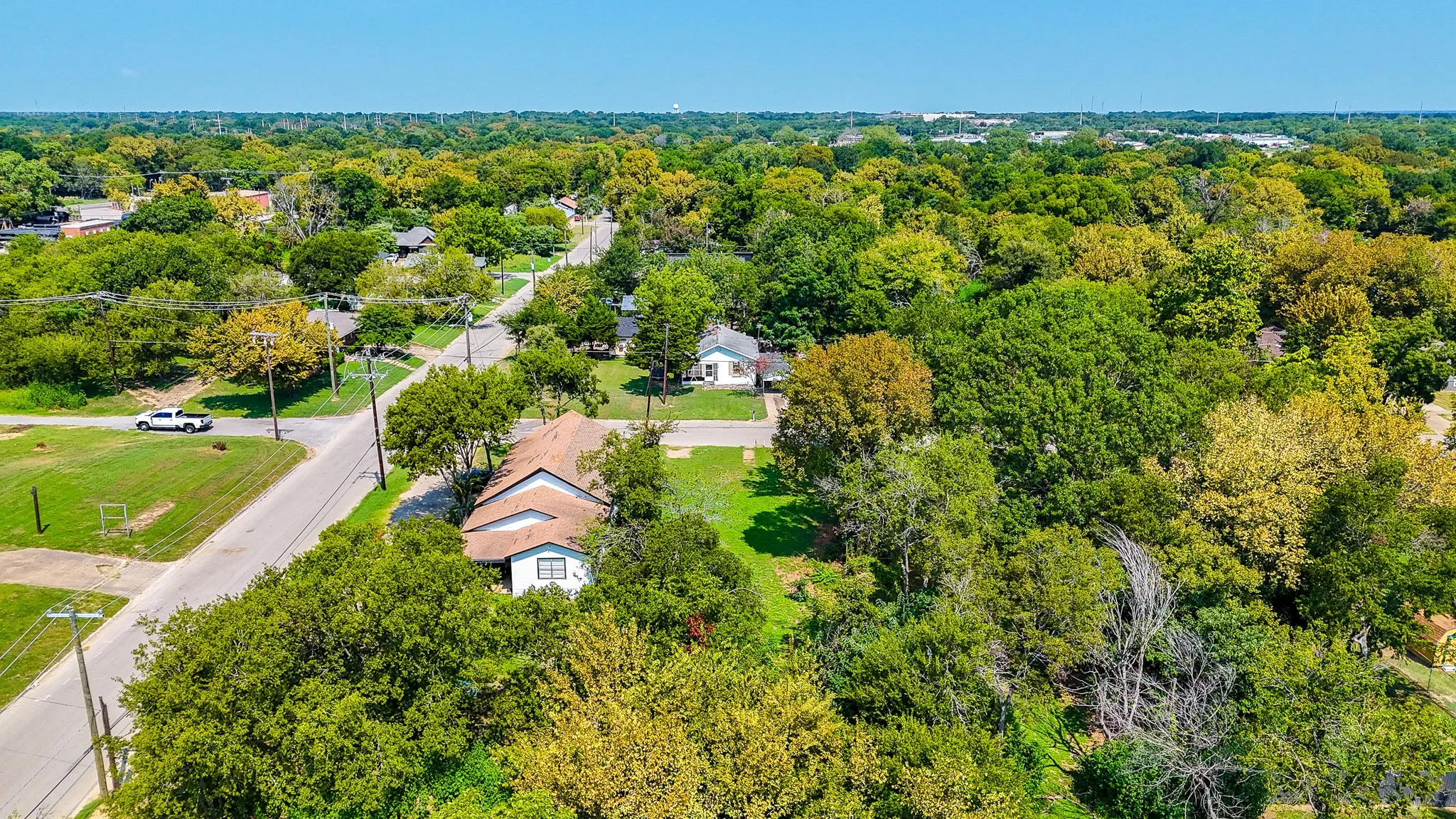 Bird's eye view of a heavily wooded area