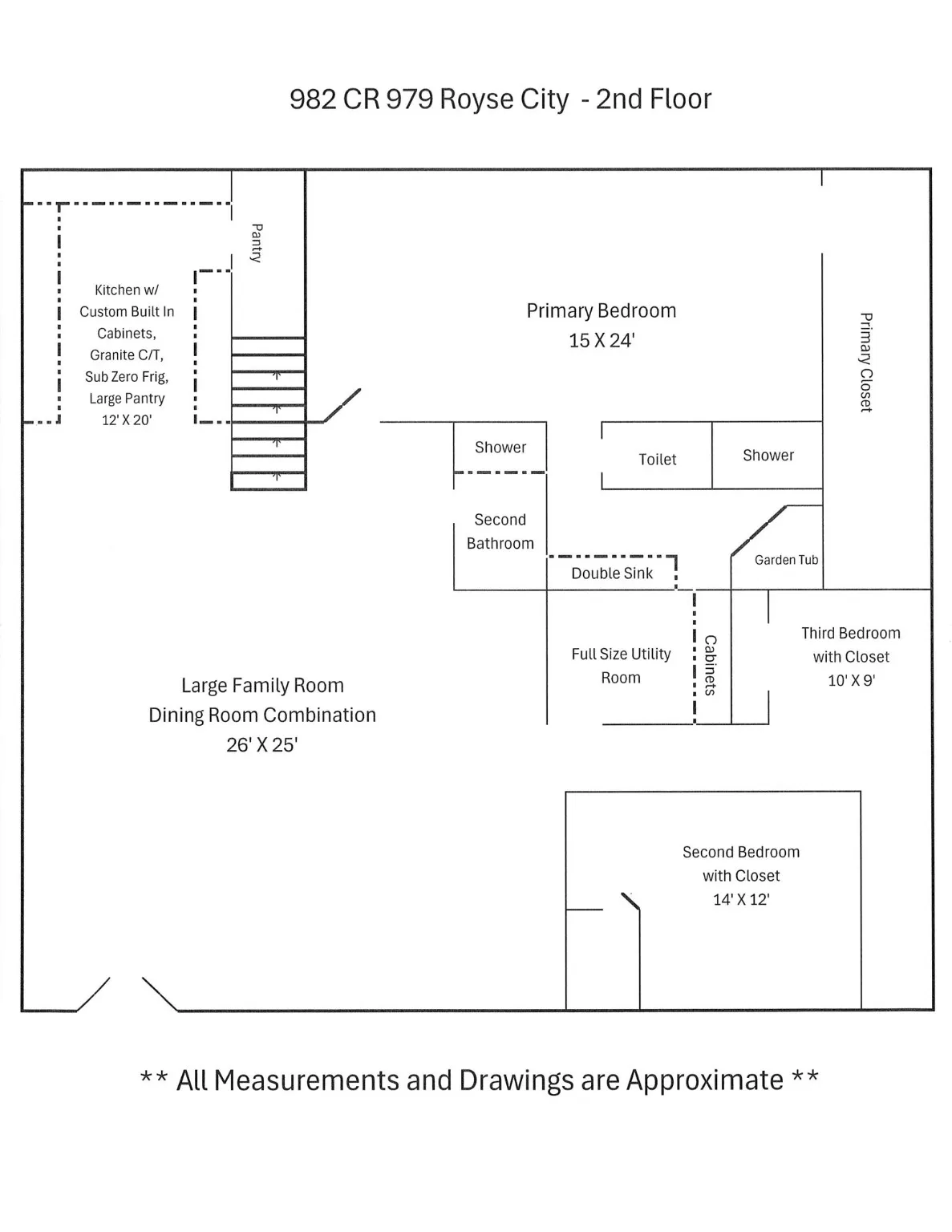 2nd floor plan - 2,500 sf residence - 3 BR, 2 BA