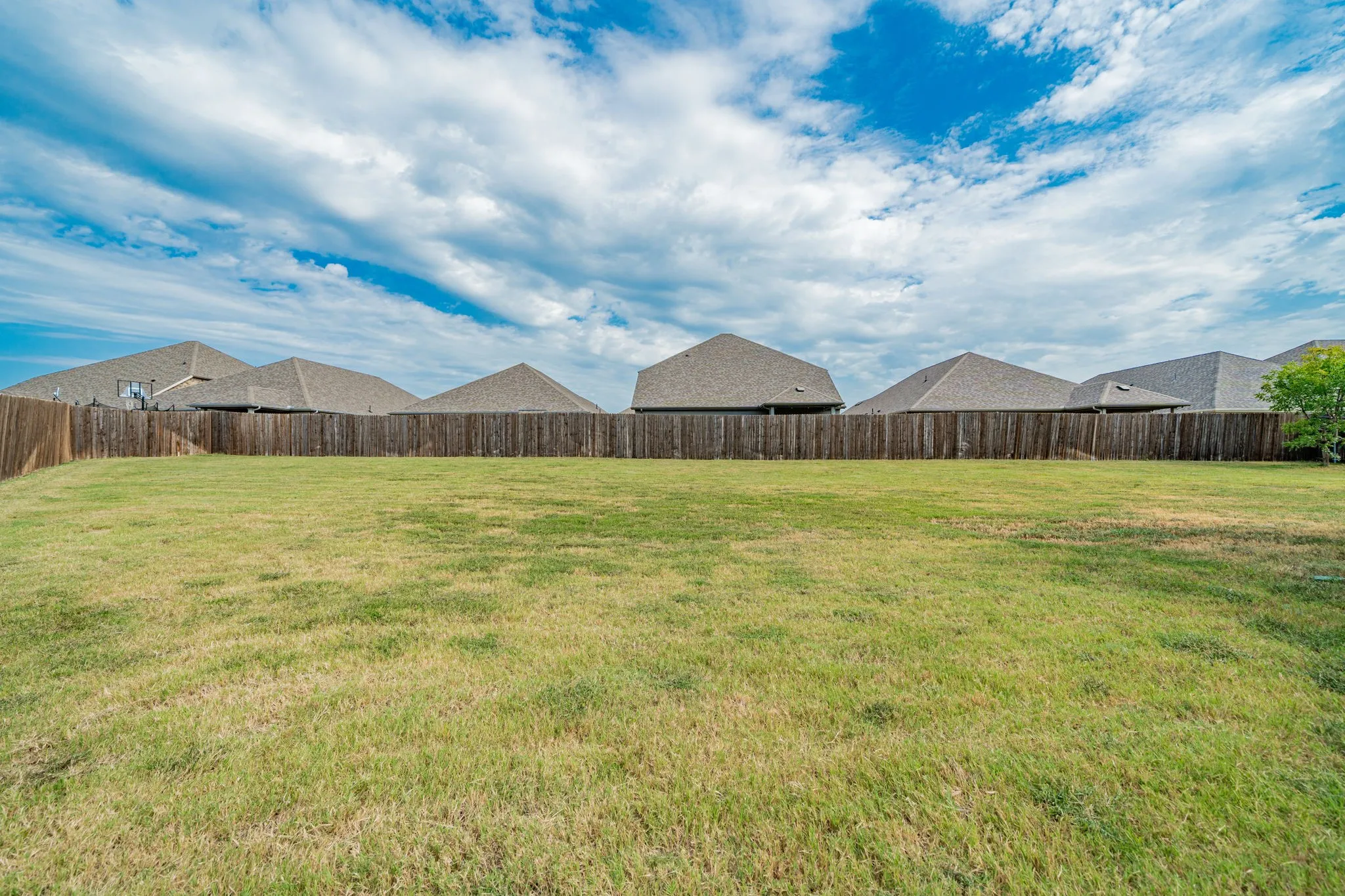 View of fenced backyard