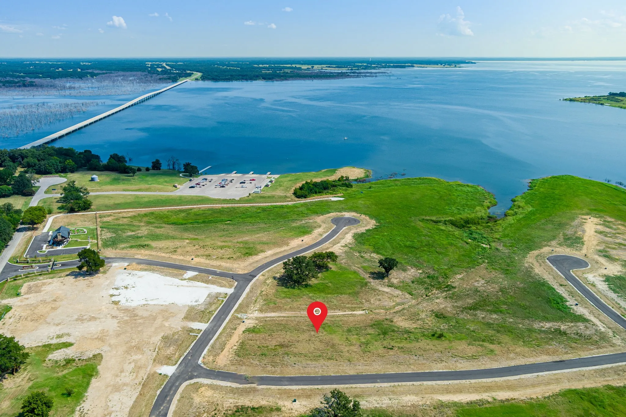 Bird's eye view of a nearby body of water