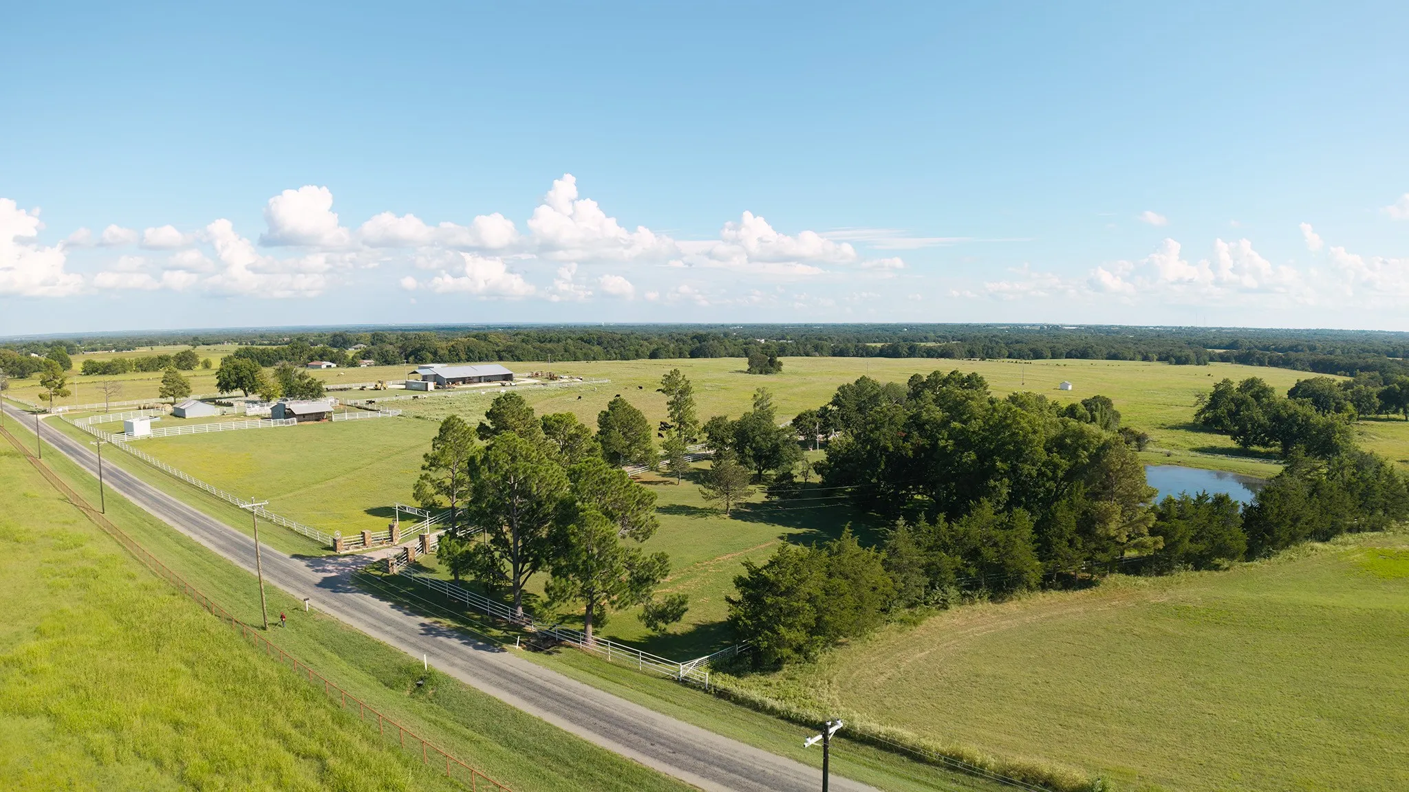 Aerial view of sparsely populated area featuring a pastoral area