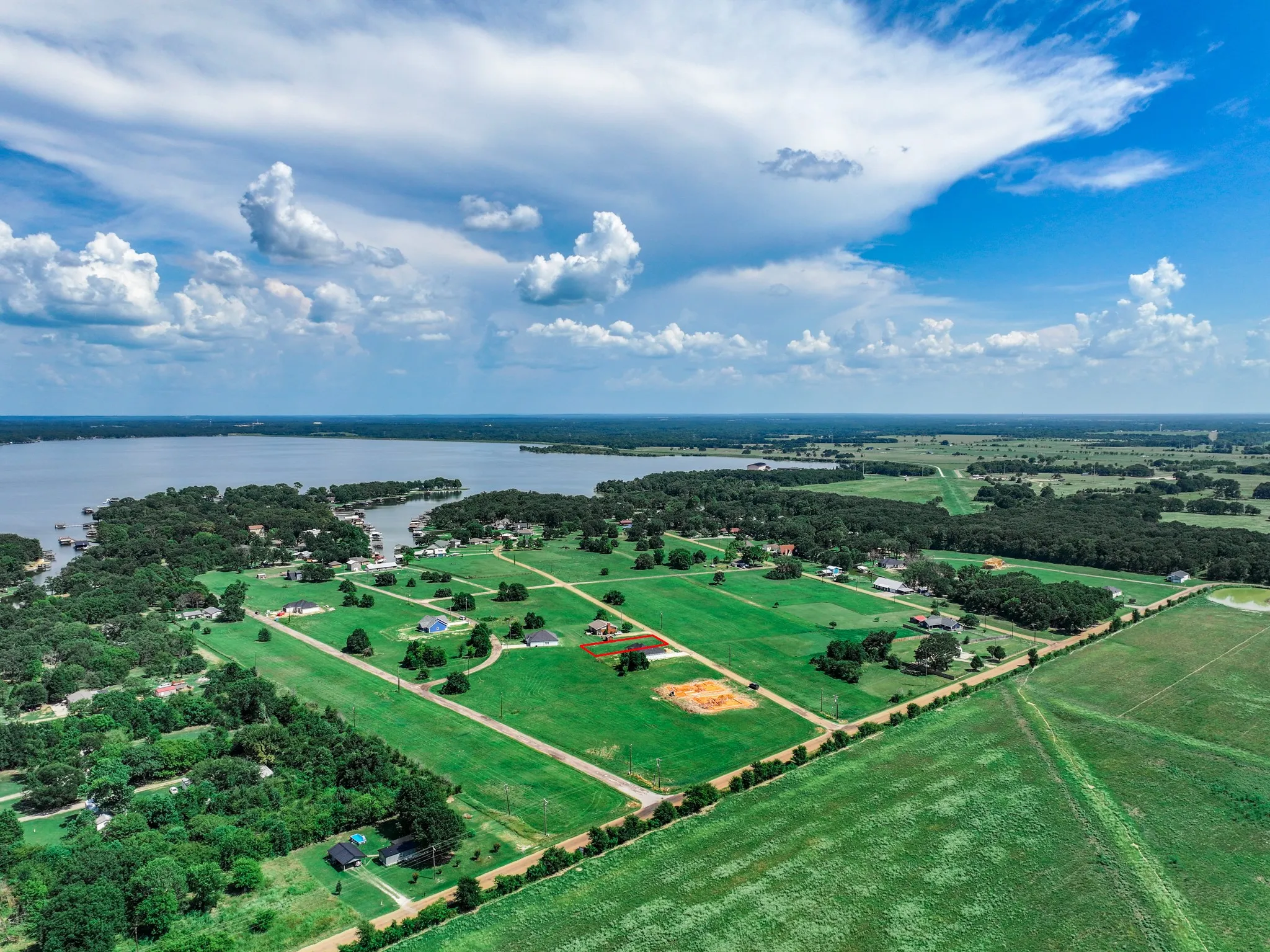 Aerial view of a large body of water
