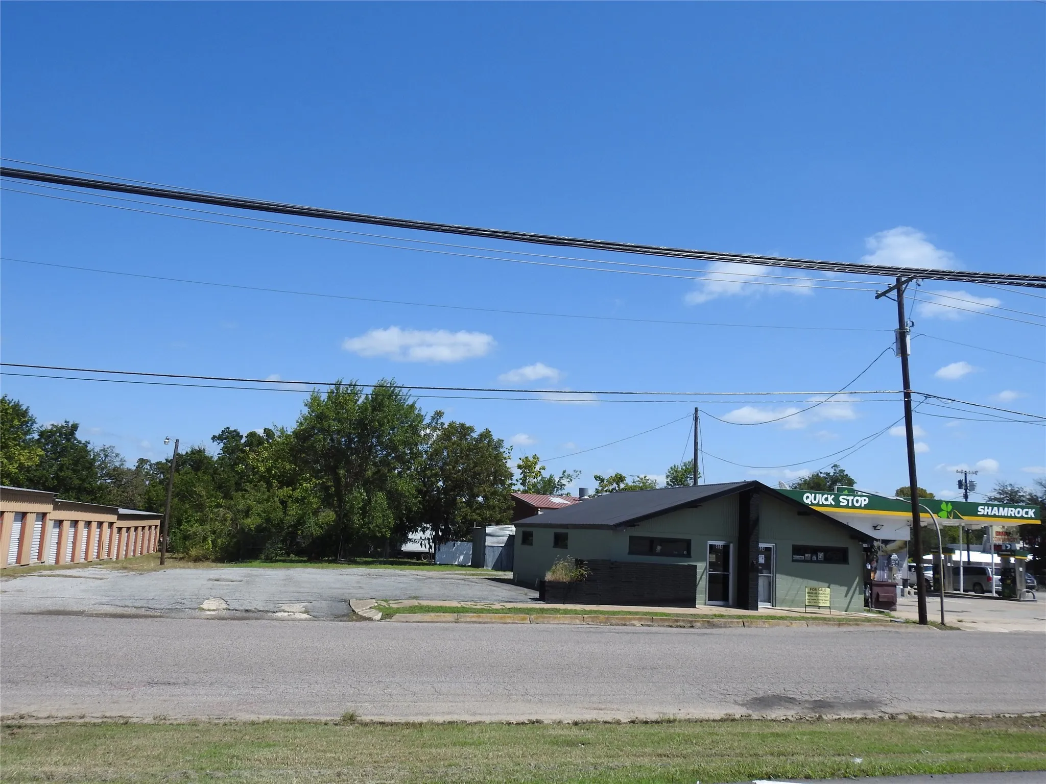 From across the street showing parking to the left