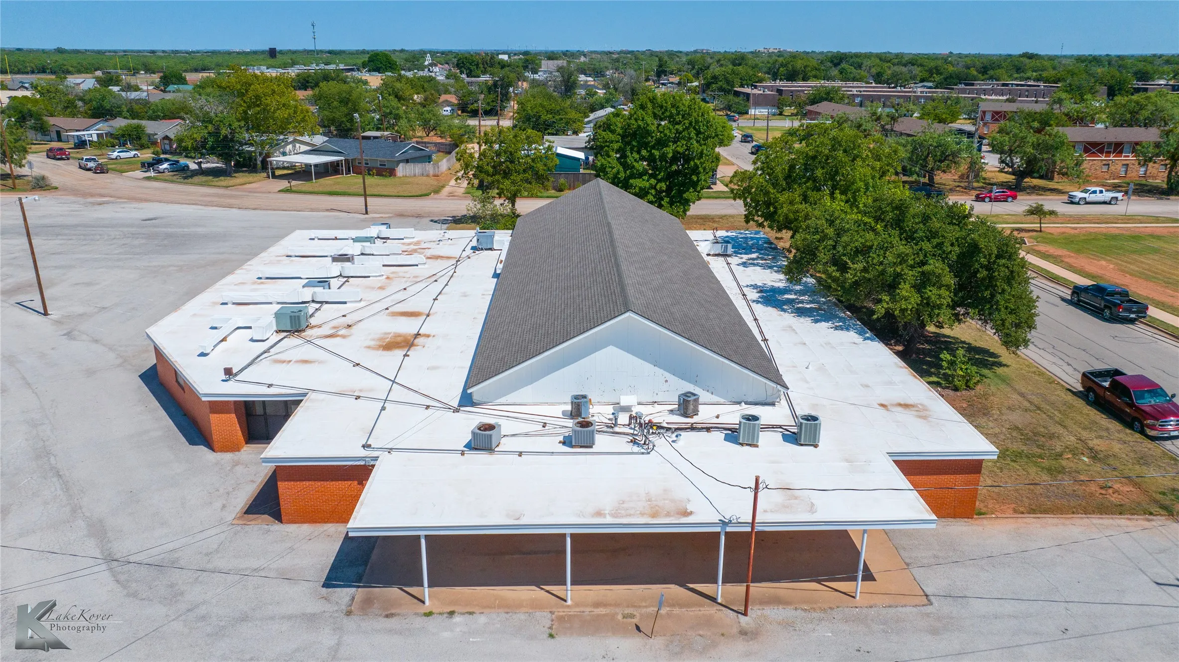 Aerial perspective of suburban area