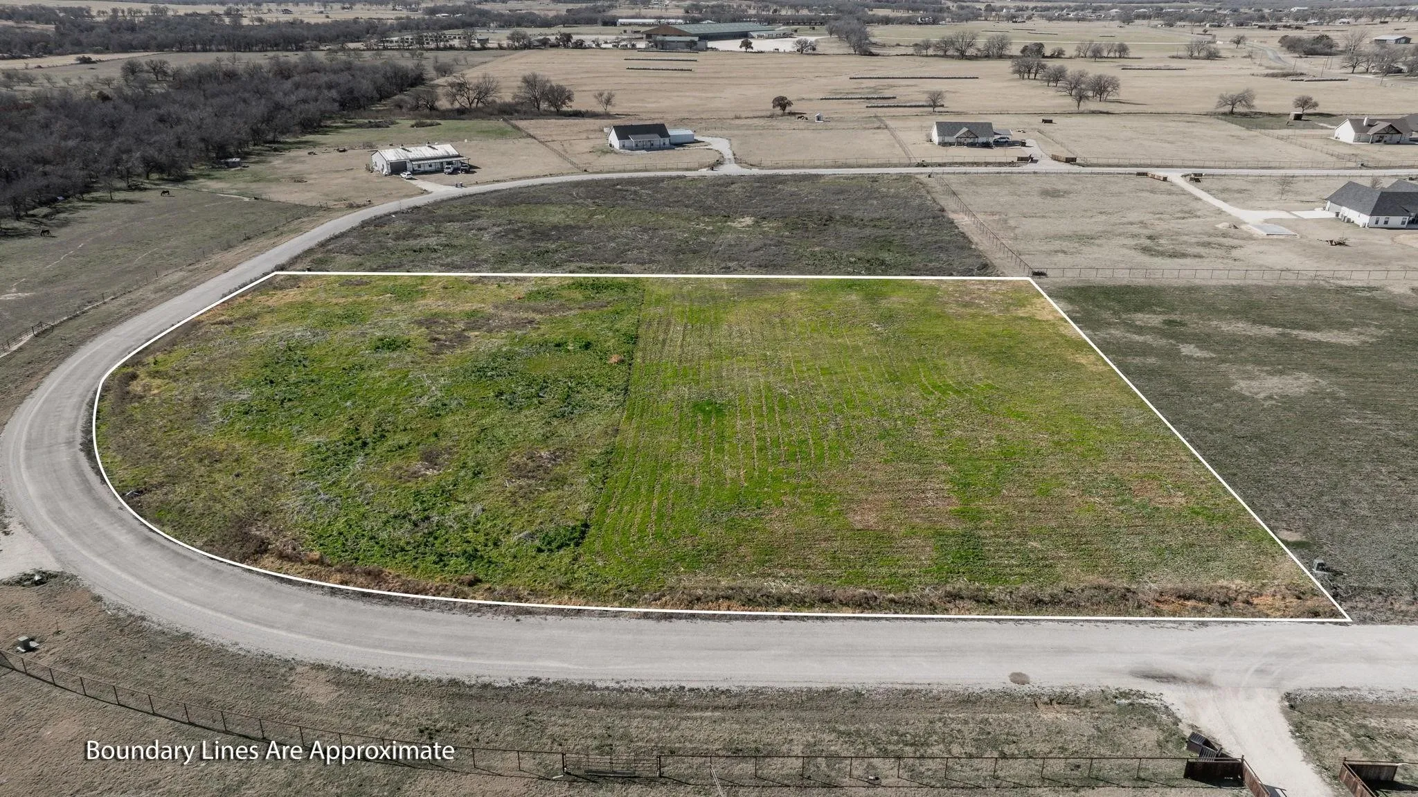 Overview of rural landscape featuring property parcel outlined