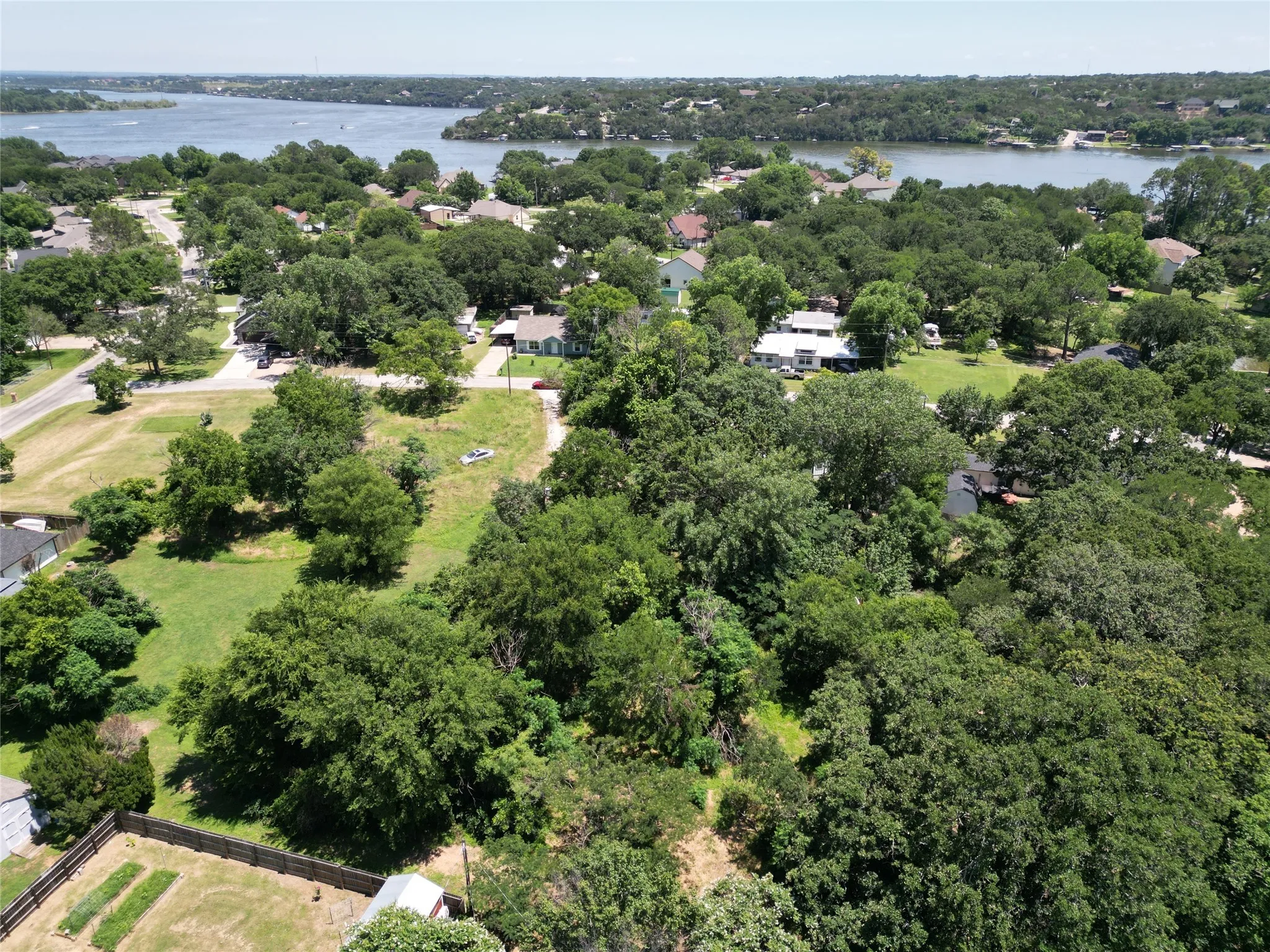 Aerial view of a nearby body of water