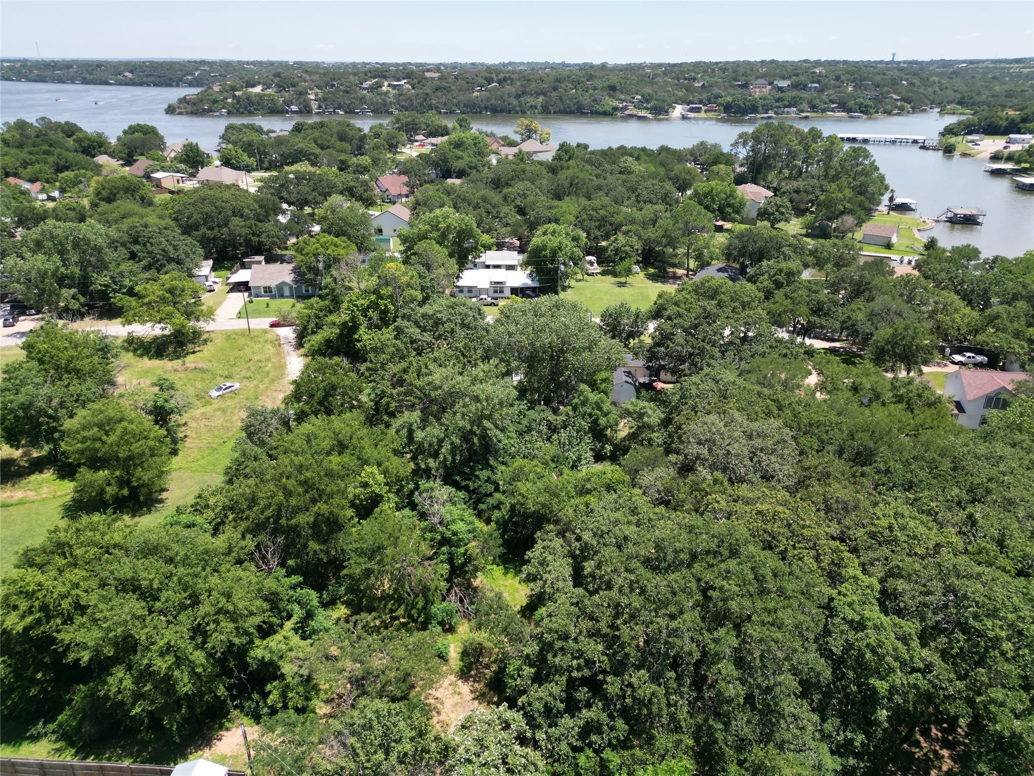 Bird's eye view of a nearby body of water