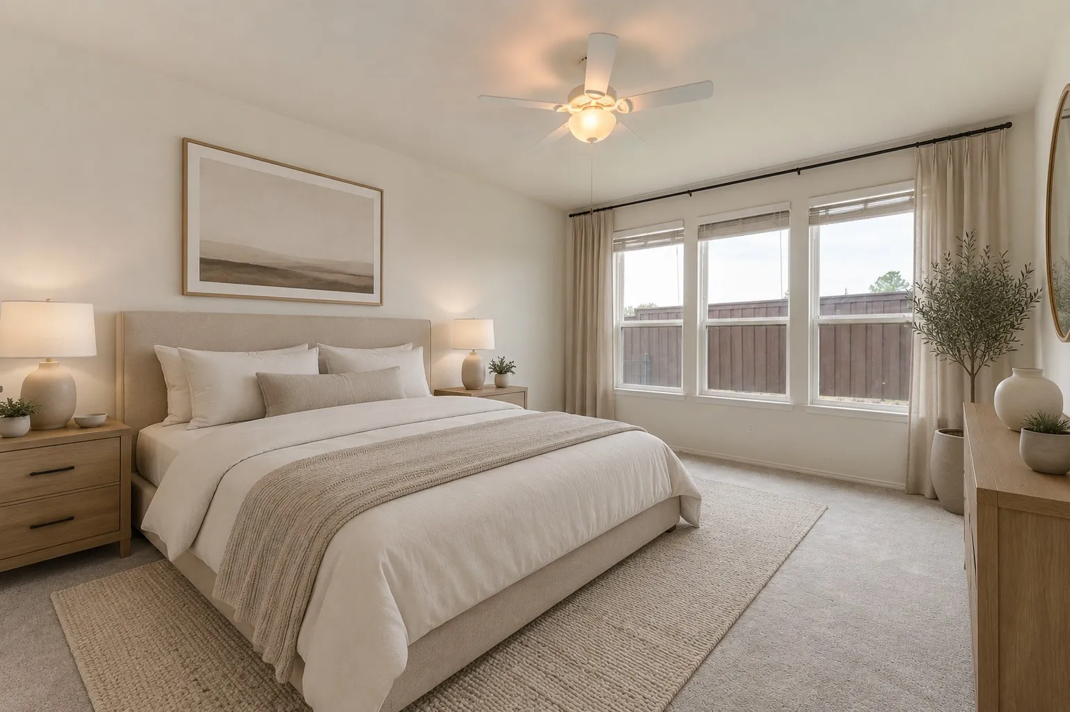 Virtually staged primary bedroom.