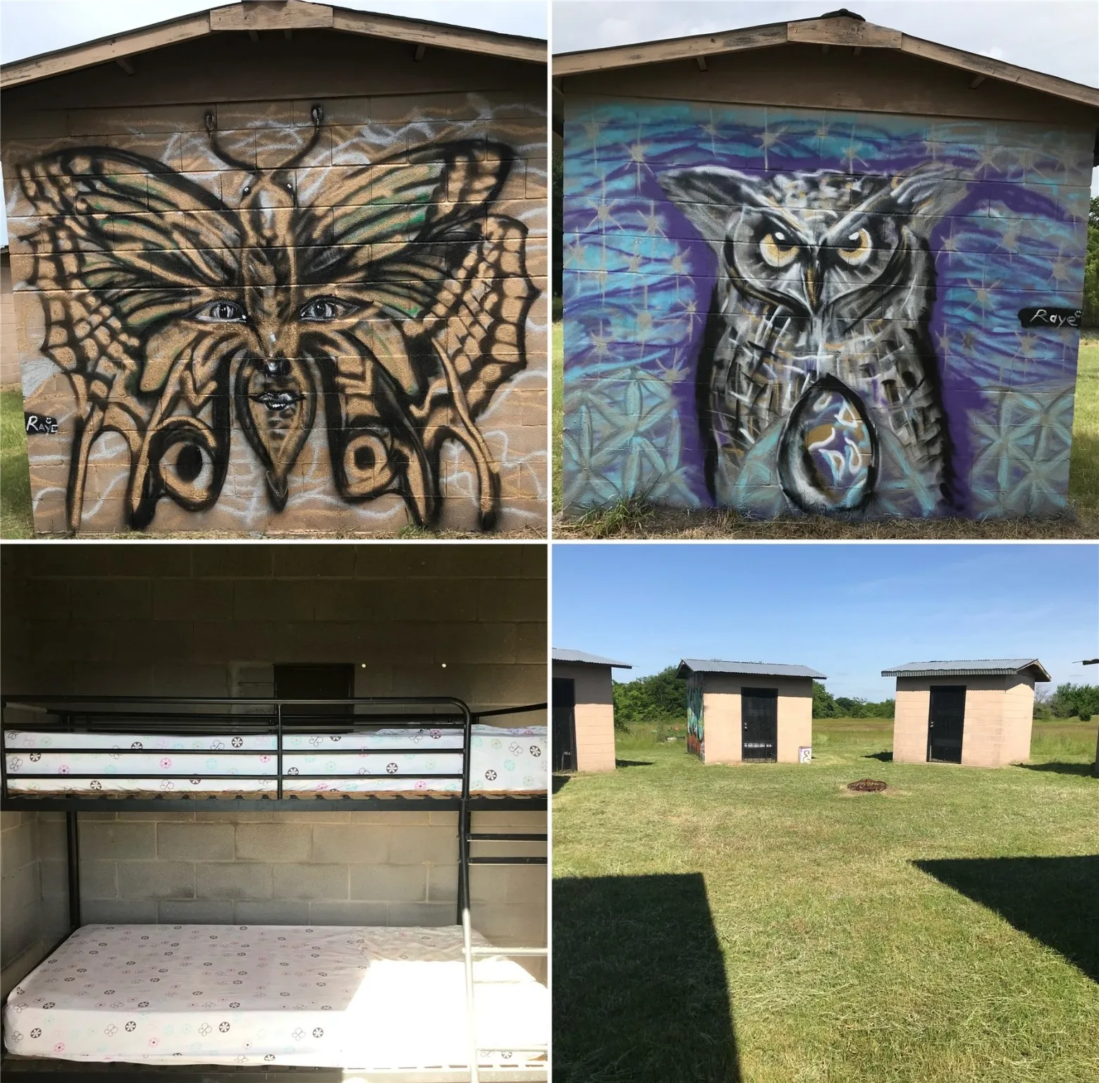 Huts on property with custom murals