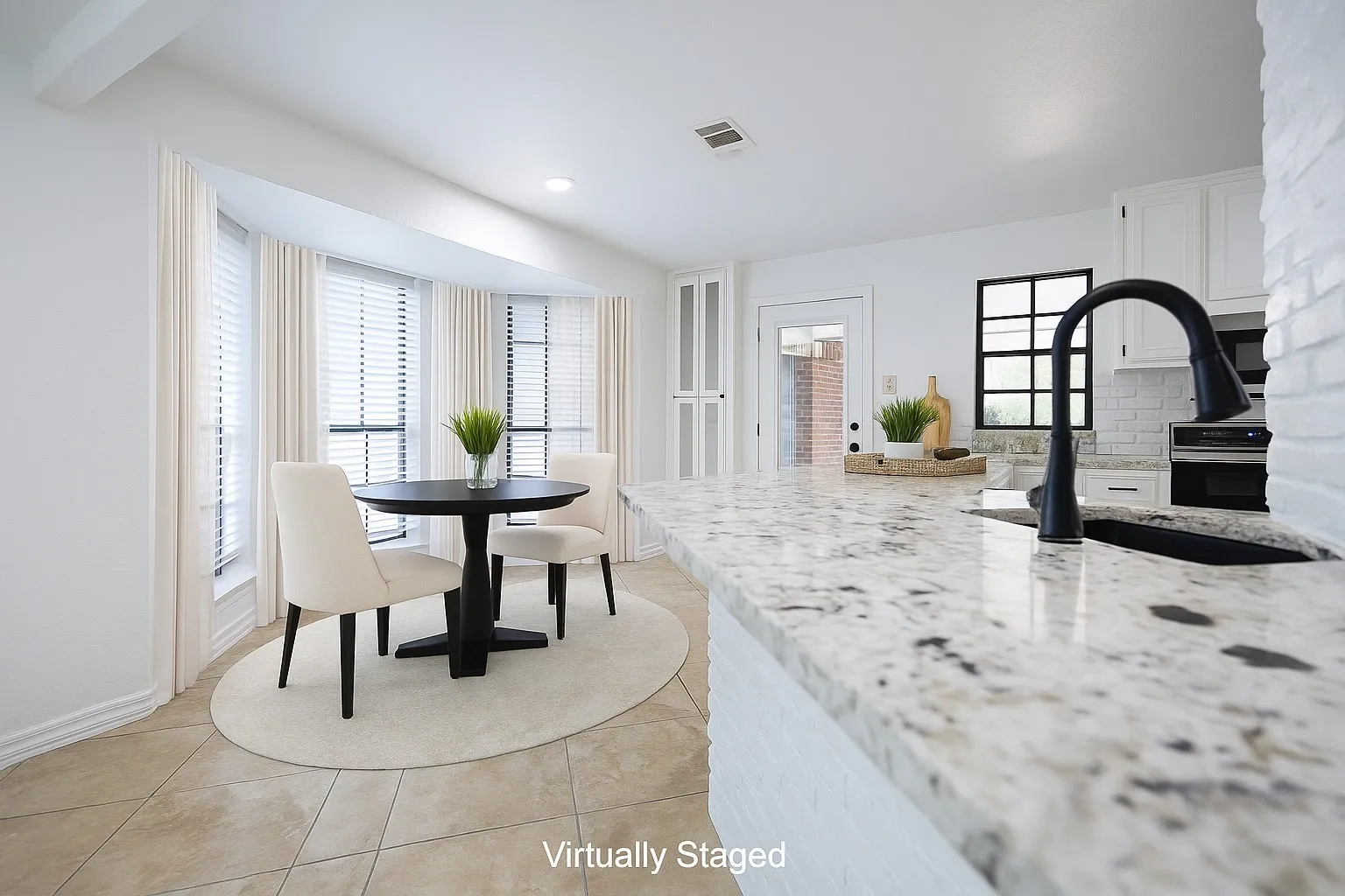 Breakfast nook overlooks the pool