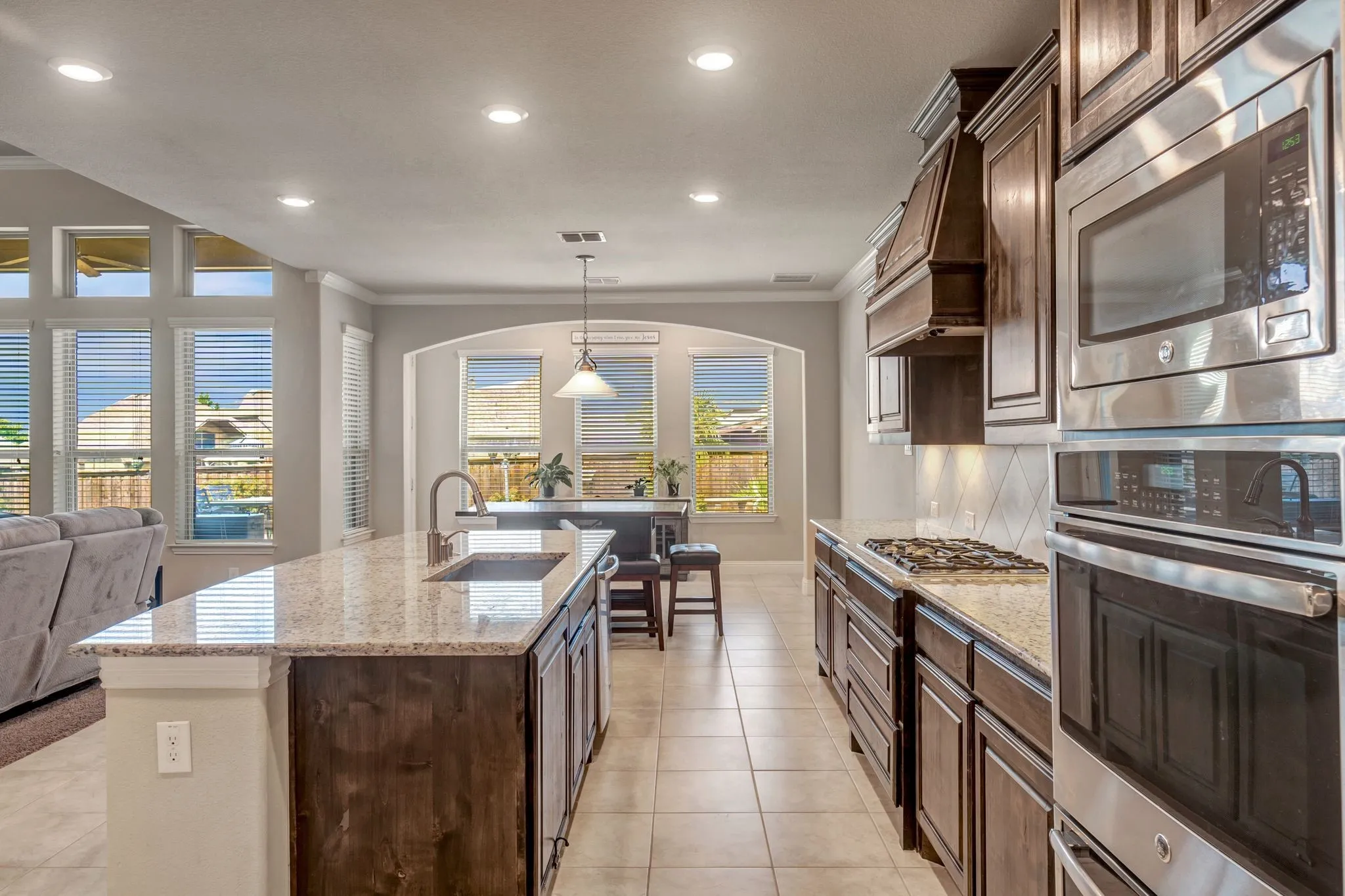Spacious dining area with view of the pool!