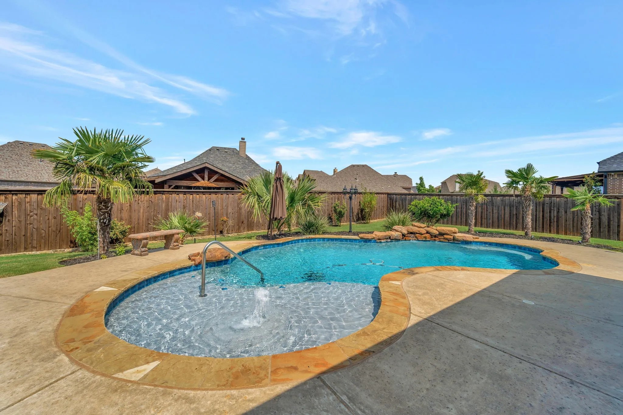 Mature landscaping.