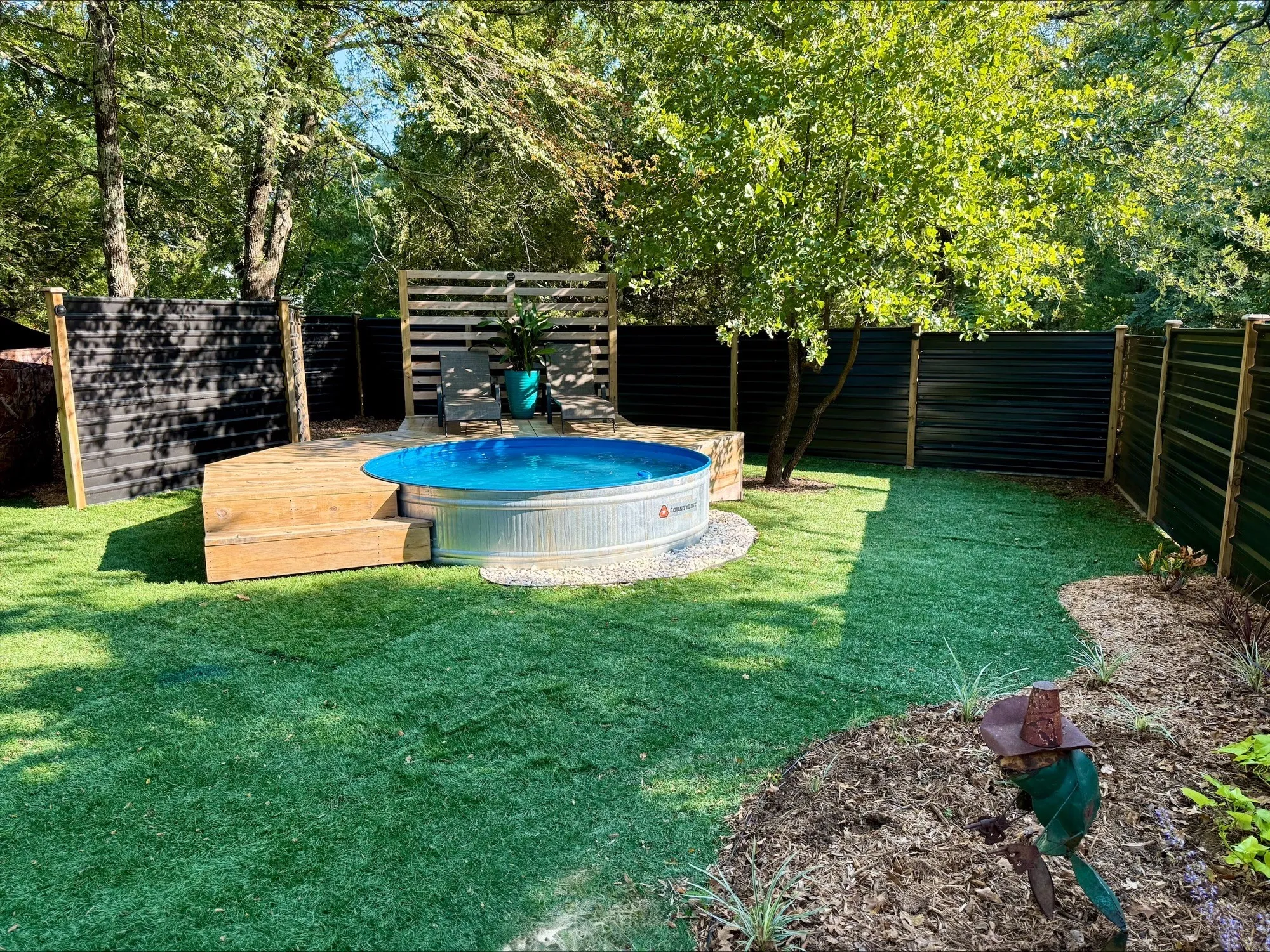 View of swimming pool featuring a fenced backyard and a wooden deck