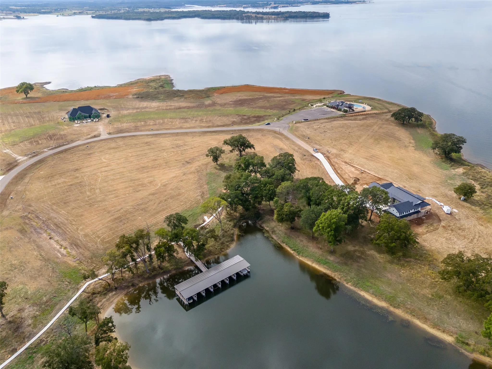 Aerial view of clubhouse to lake