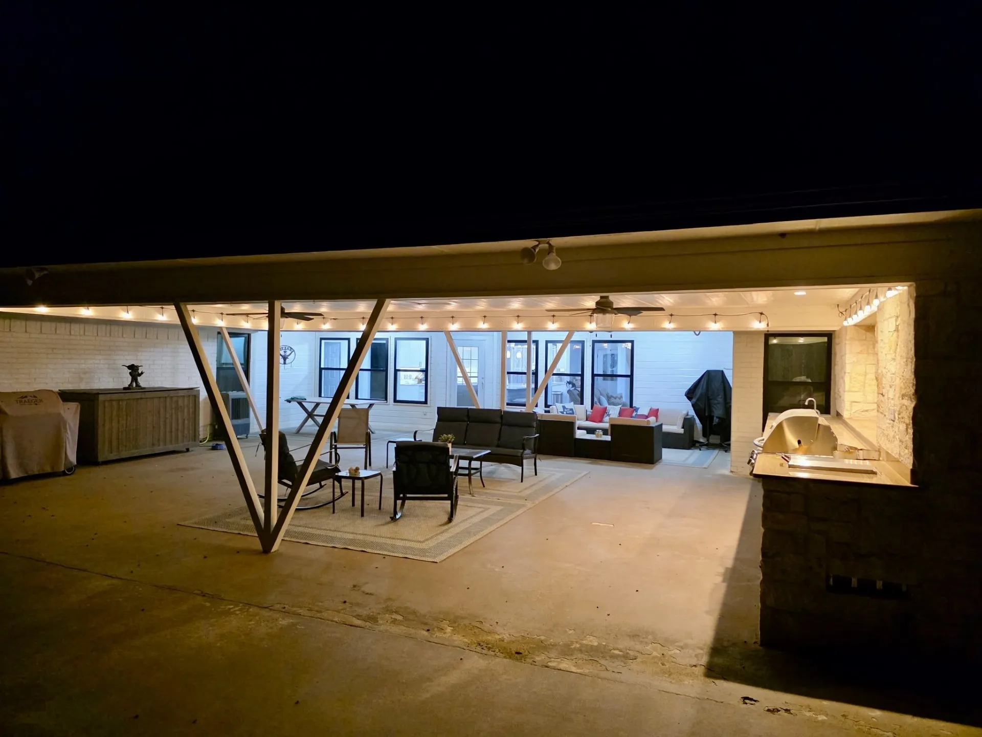 Patio at night.