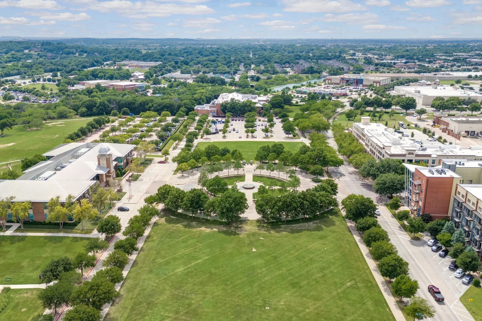 Aerial view of a tree filled landscape
