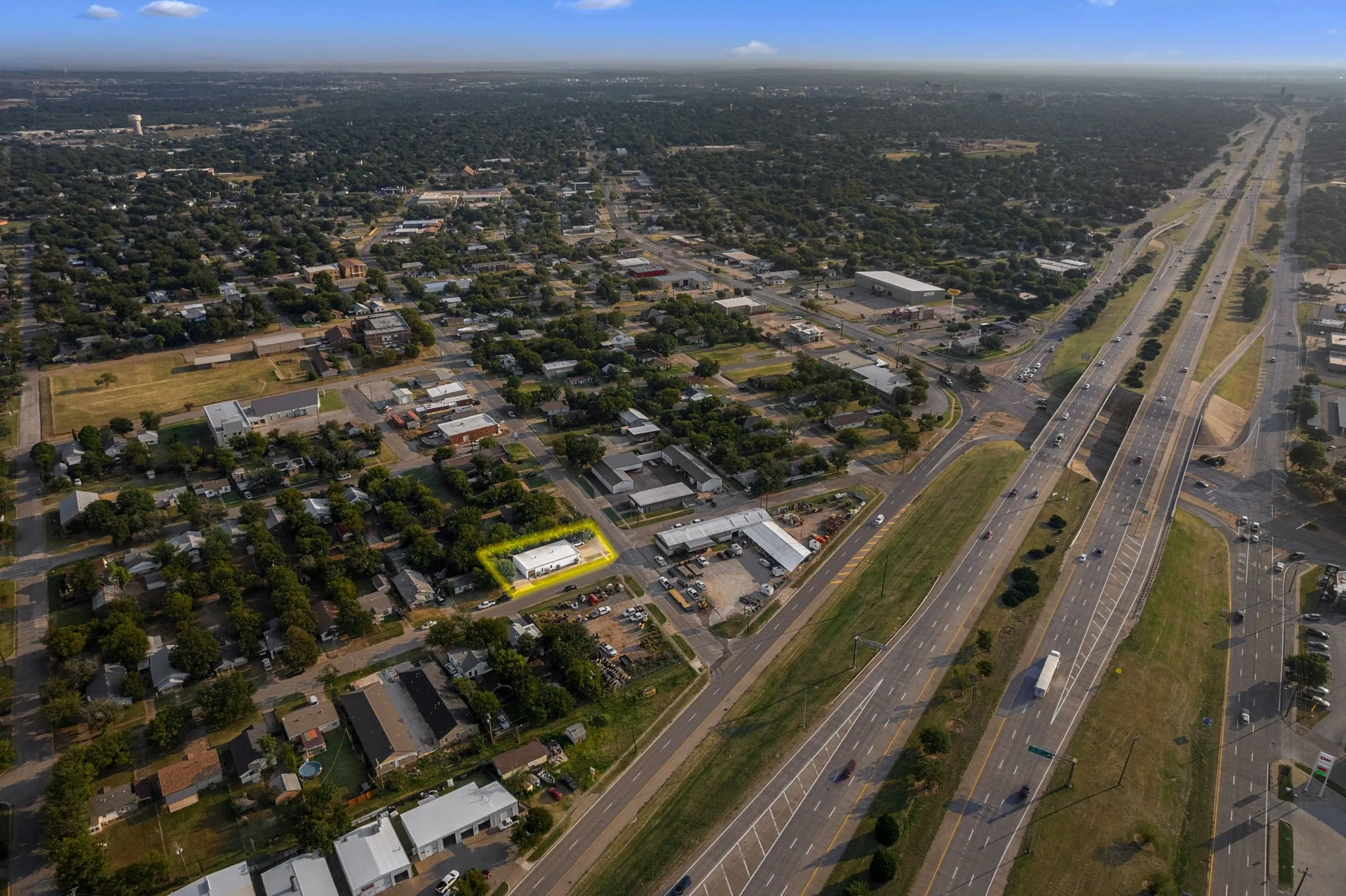 Aerial overview of property's location featuring a highway
