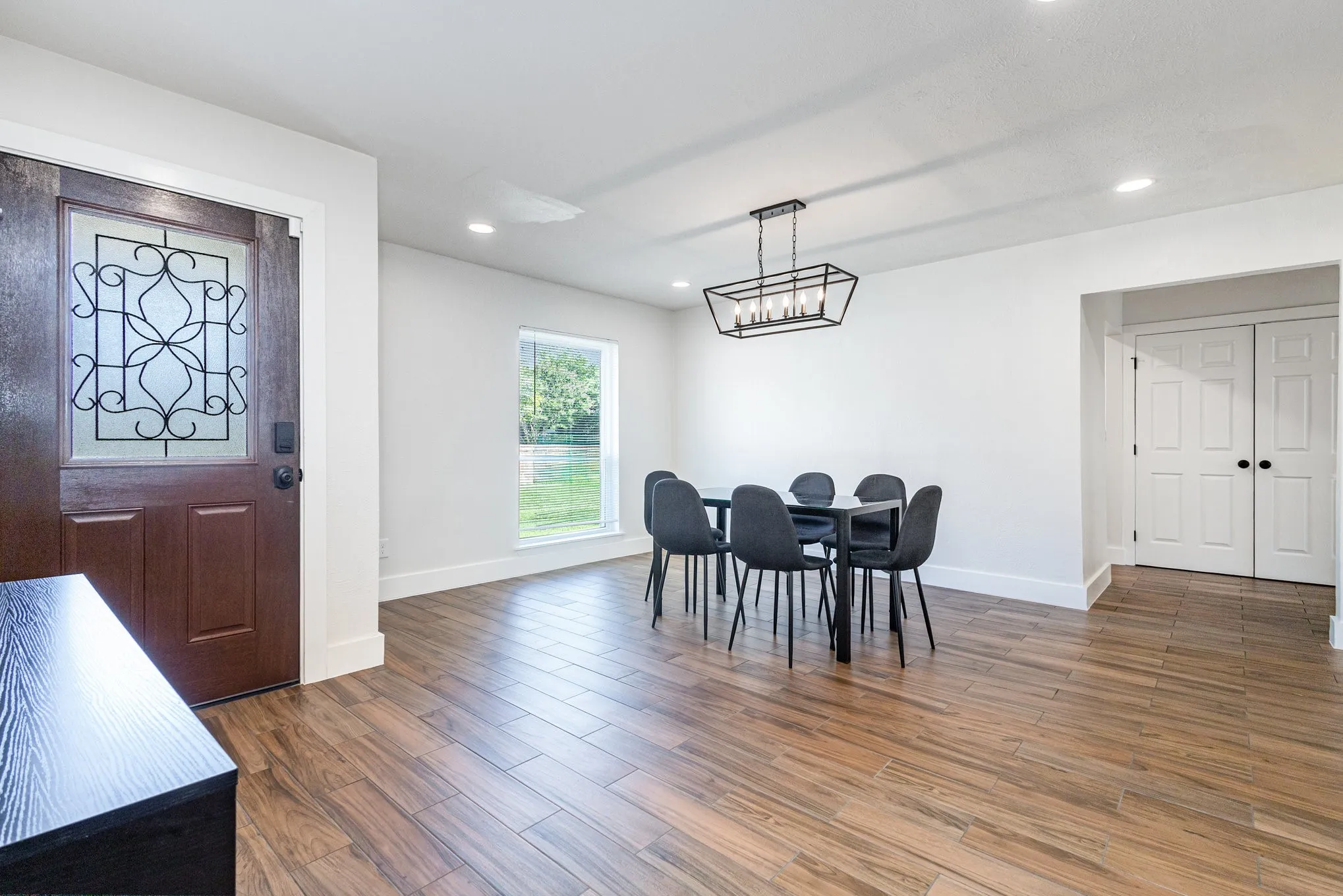 Dining area featuring recessed lighting and wood finished floors