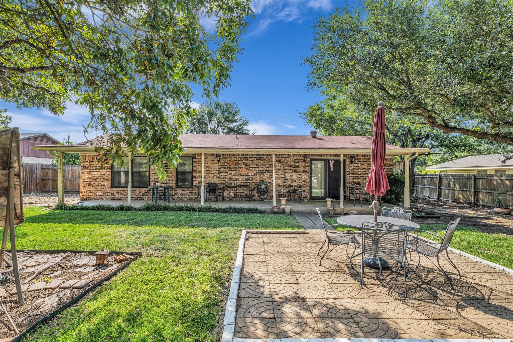 Back of house with a patio area and brick siding