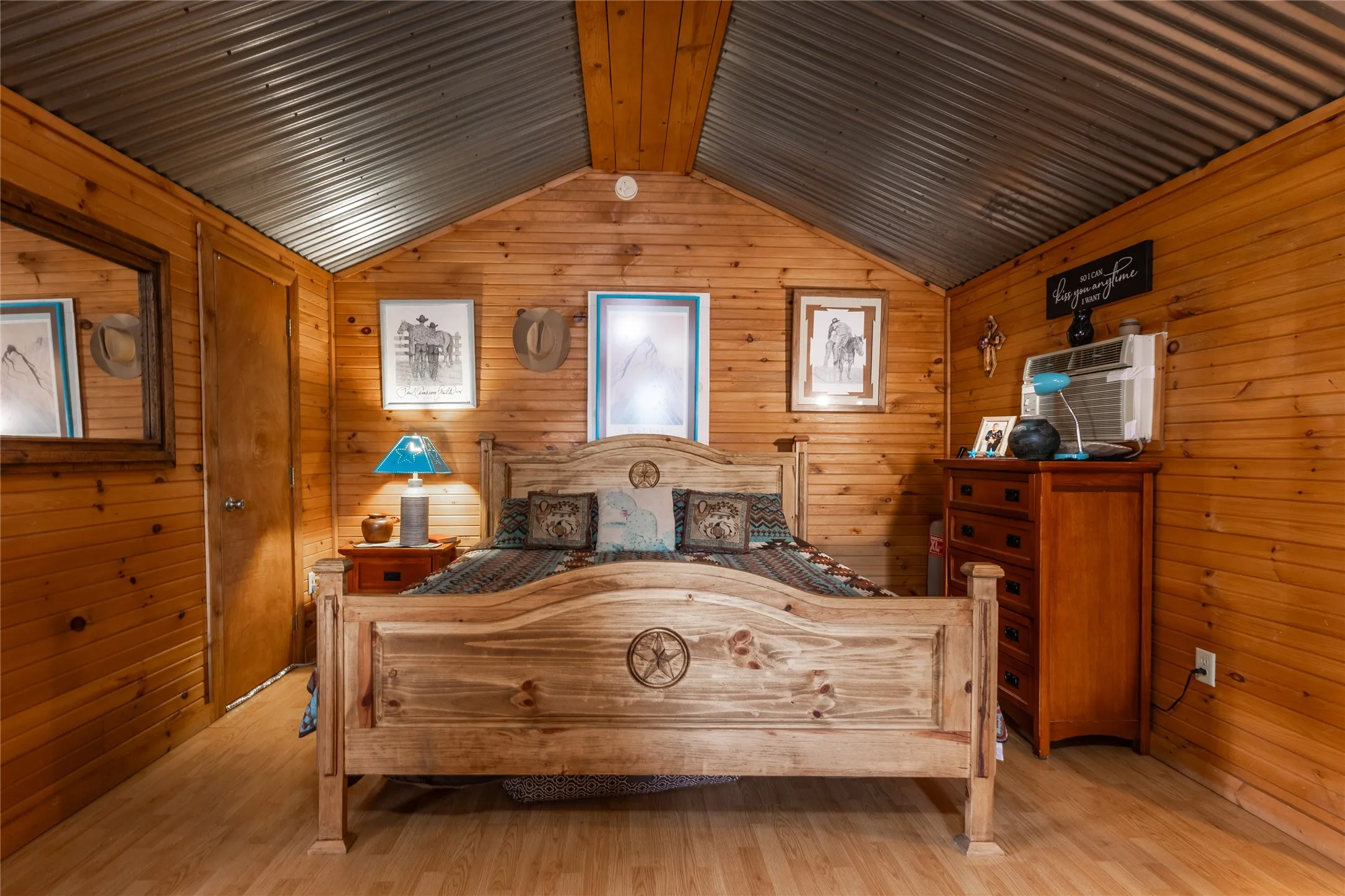 Spacious bedroom section of the cabin.