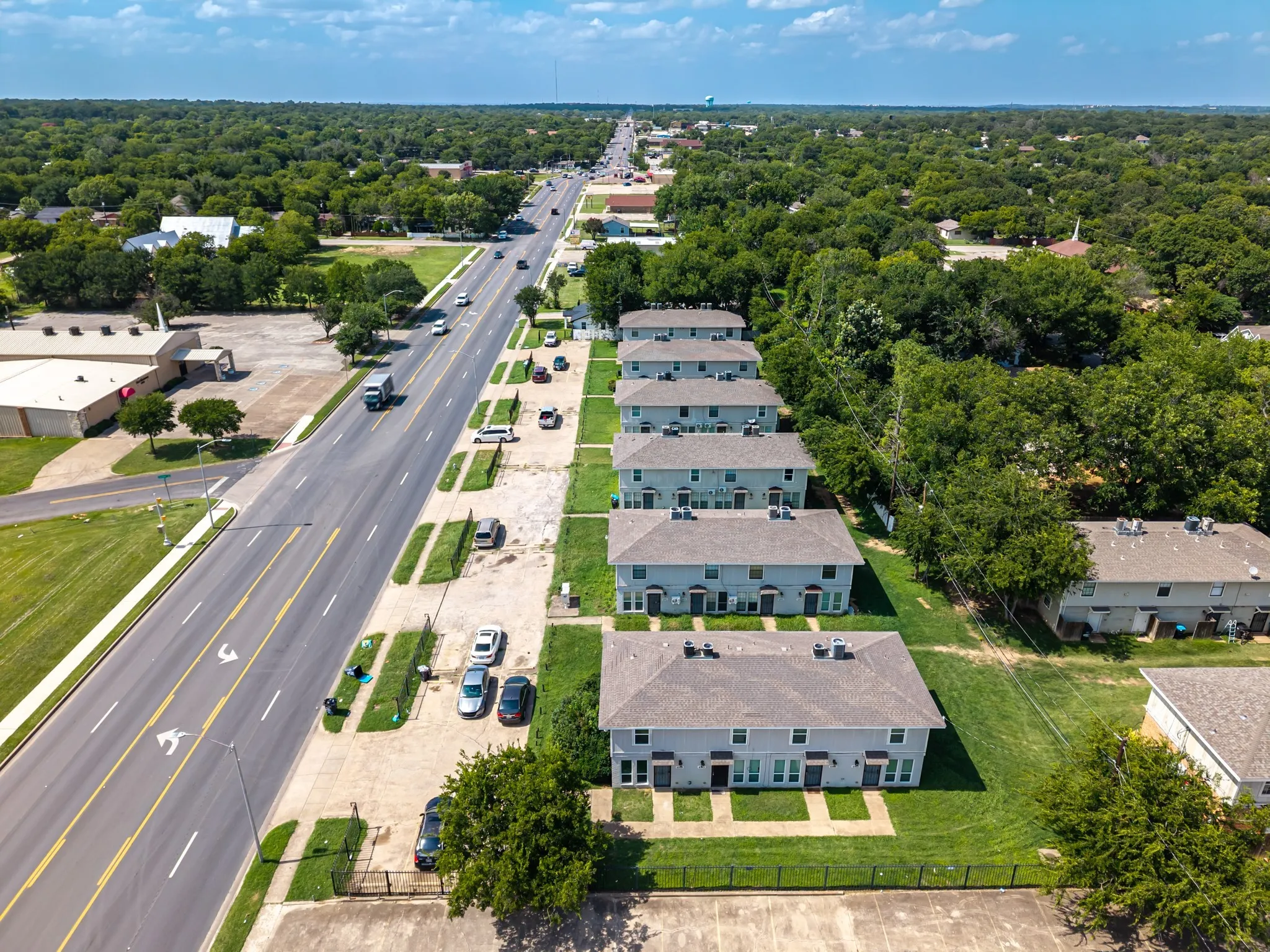 Aerial perspective of suburban area