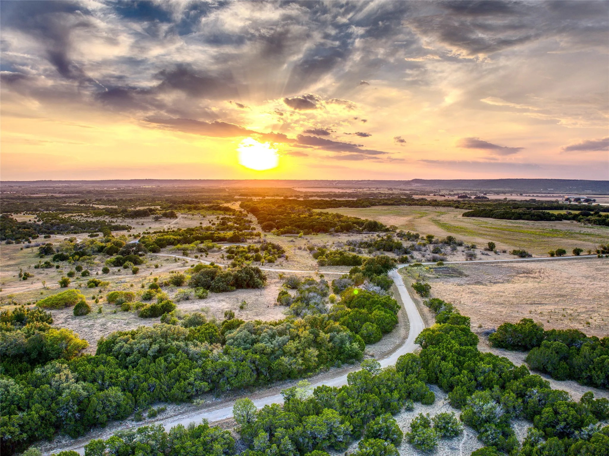 Aerial view at dusk of a water view