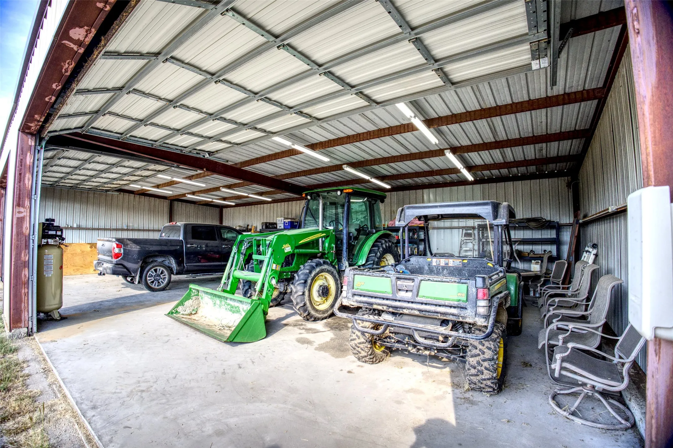 Garage with metal wall