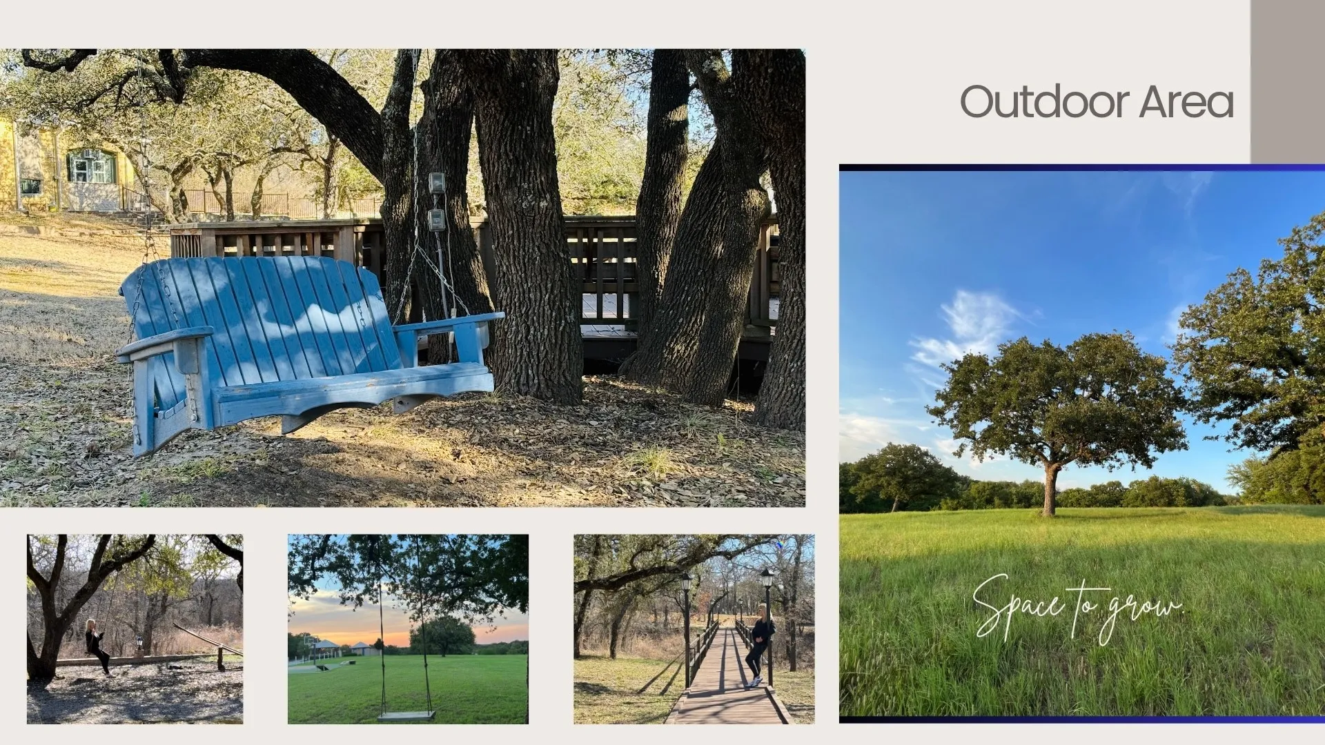 Various views of outdoor area.