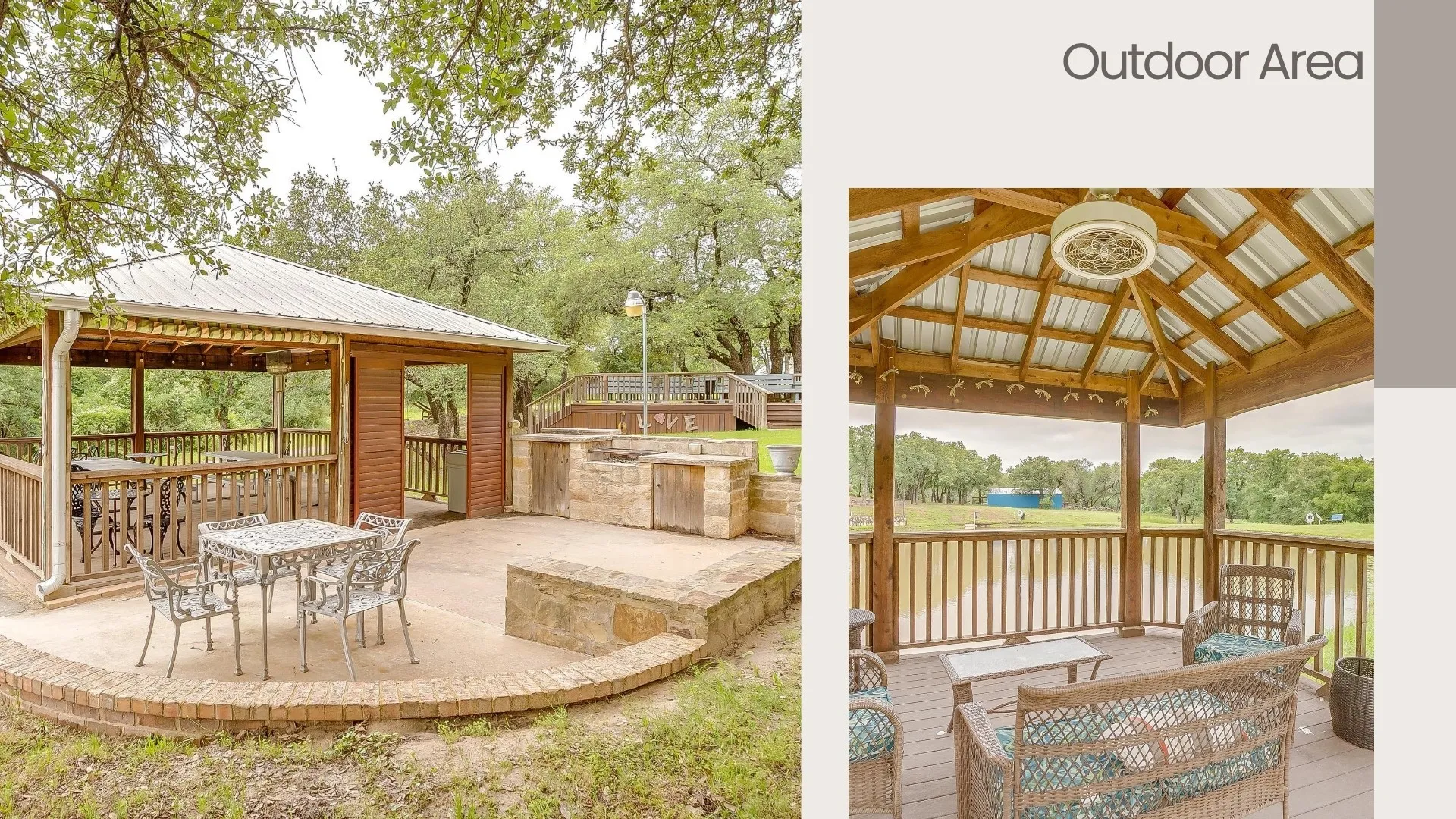 View of patio / terrace featuring a gazebo, a deck, and view of scattered trees