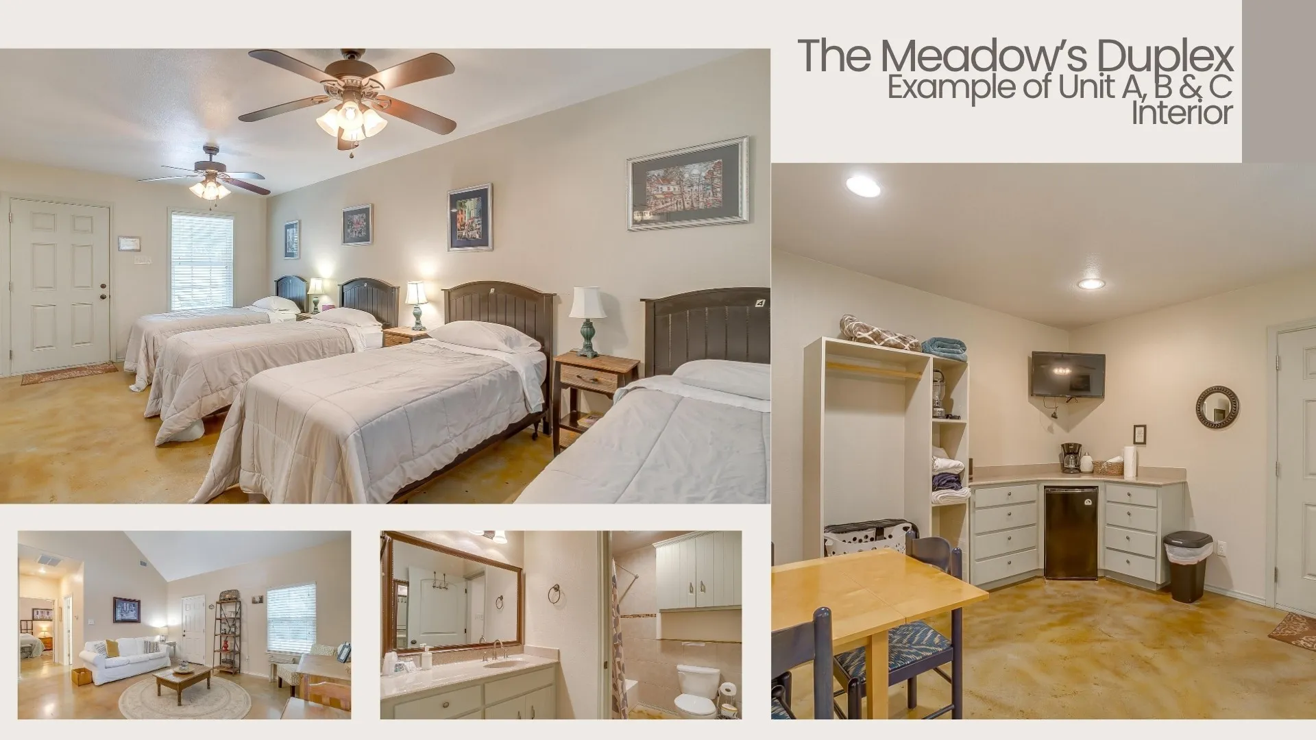 These images represent untis A, B, C of the duplex's studio units.