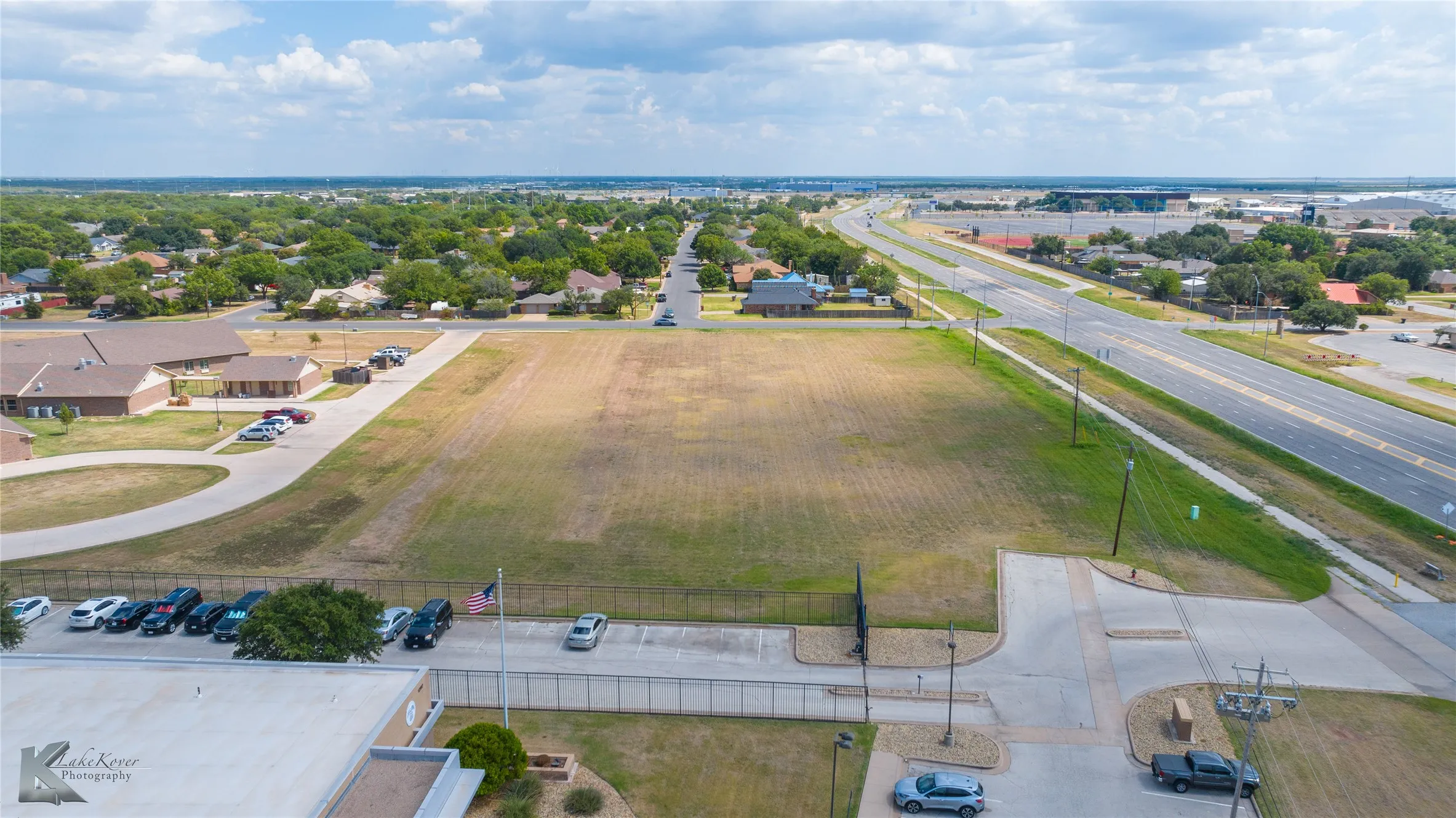 Aerial perspective of suburban area