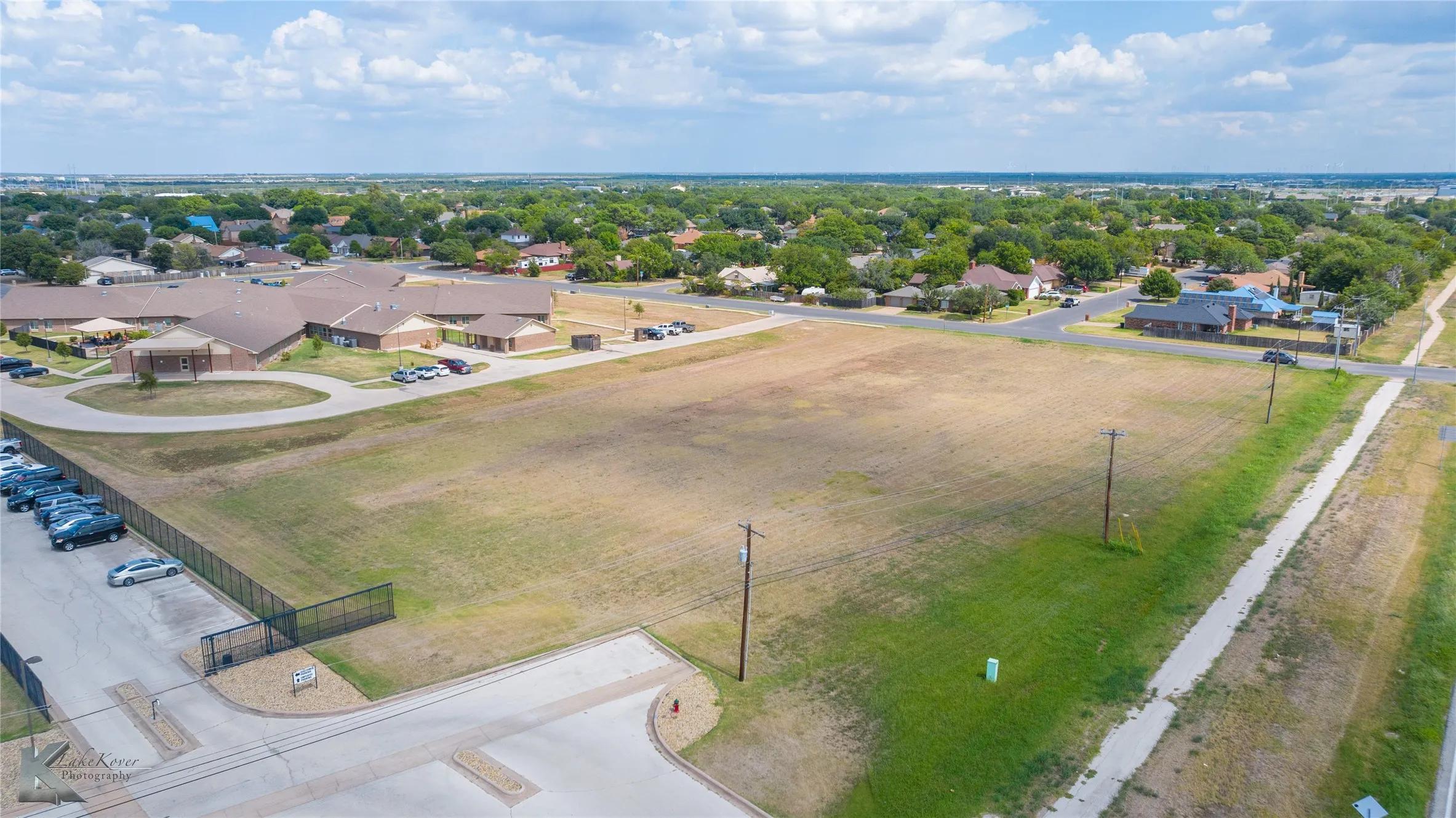 Aerial perspective of suburban area