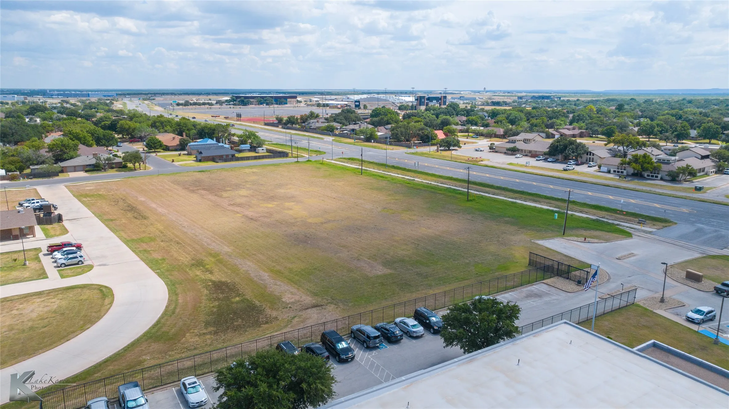 Aerial perspective of suburban area