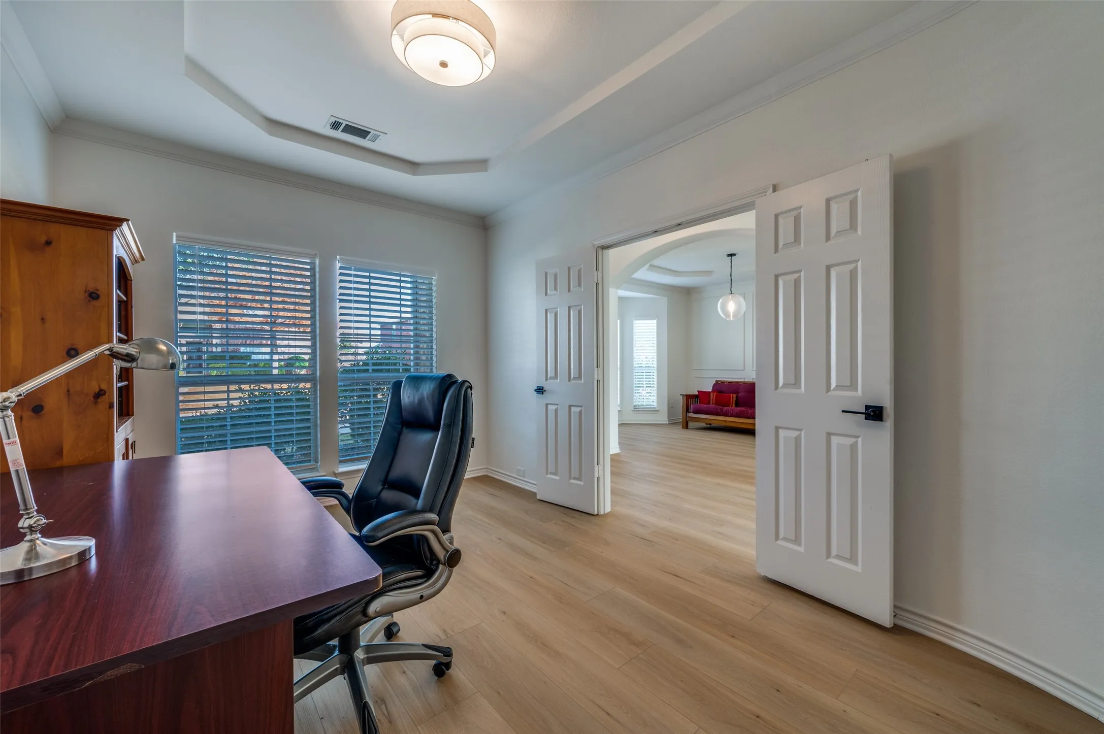Office or Study Room with wood flooring