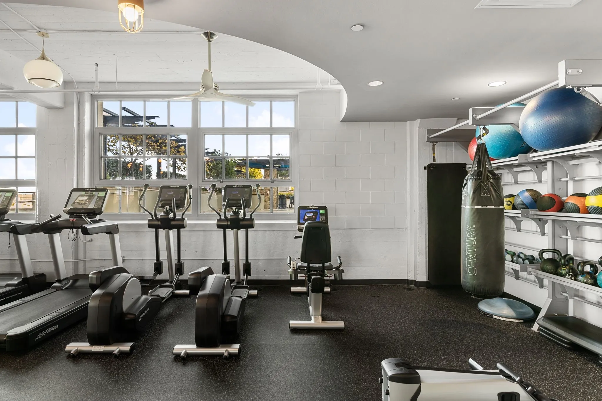 Workout area with recessed lighting