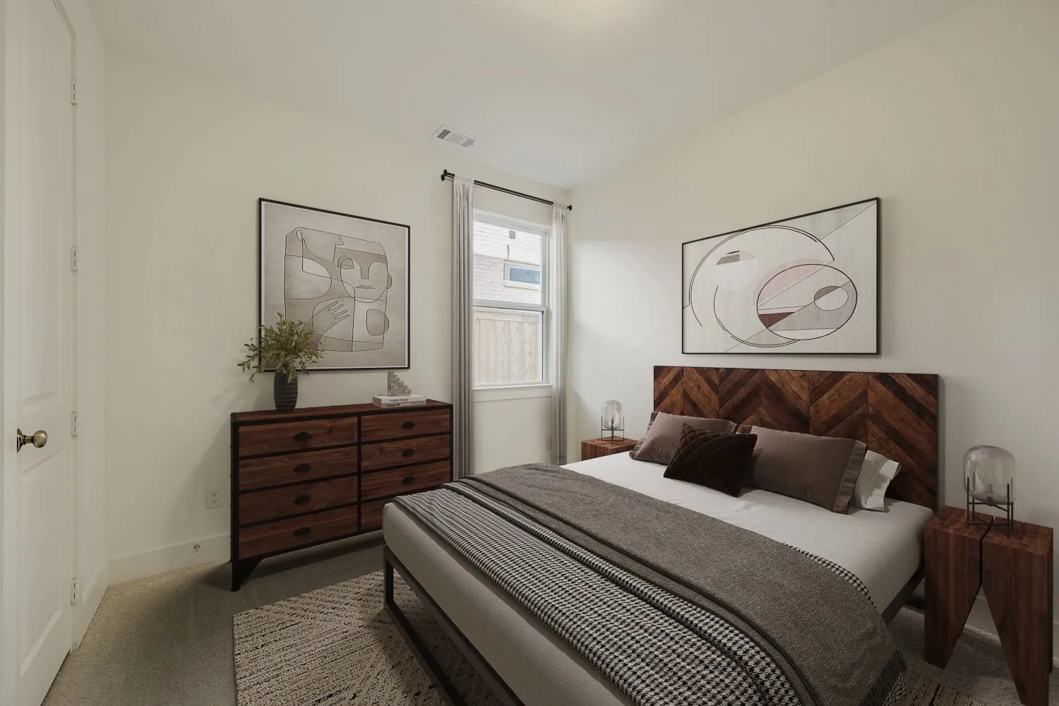 Virtually staged photo - Bright interior space featuring a window with privacy fencing visible