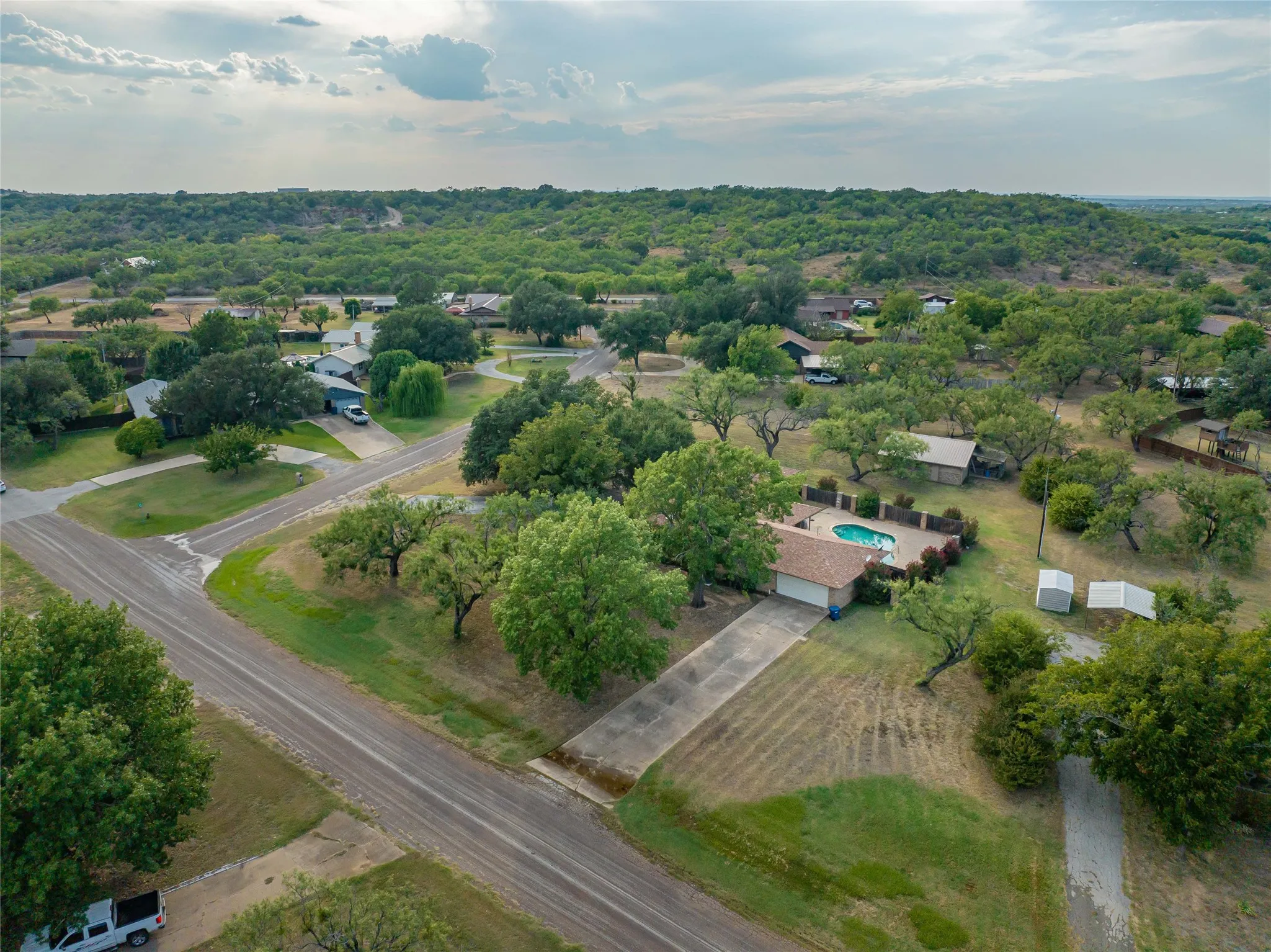 Aerial view of side entry attached garage.