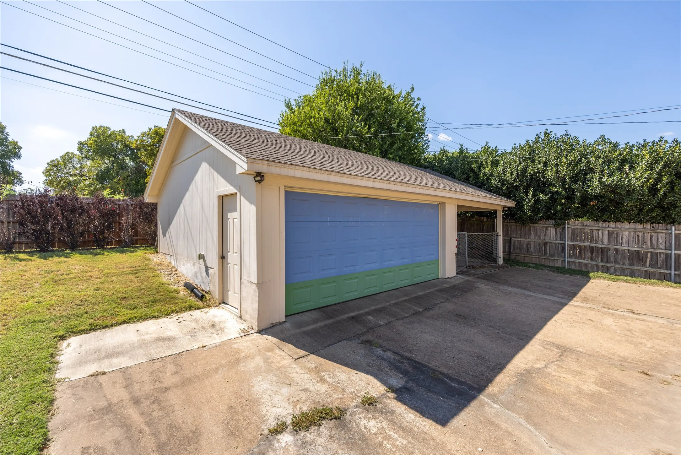 View of detached garage