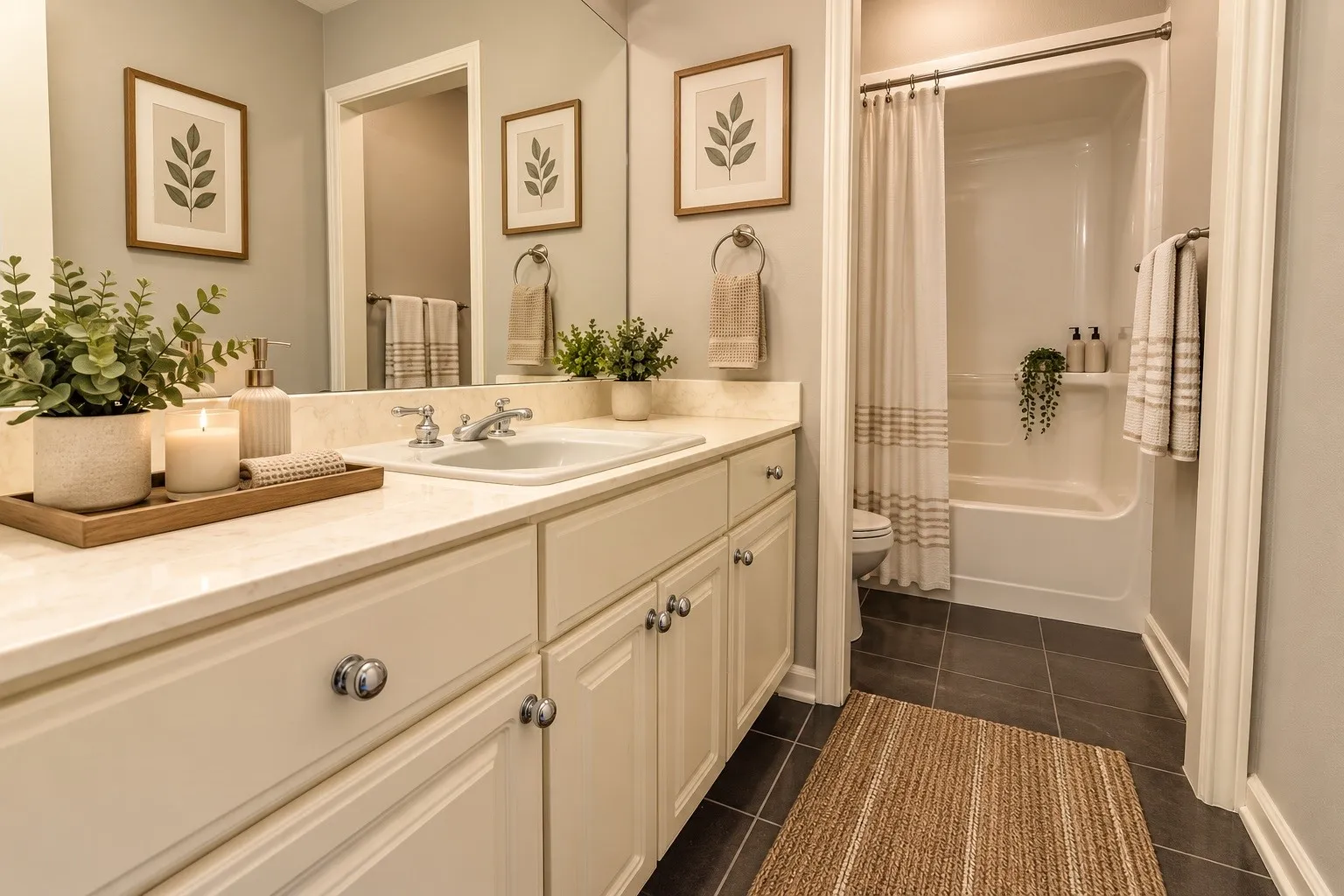 View of guest bathroom that has been virtually staged.